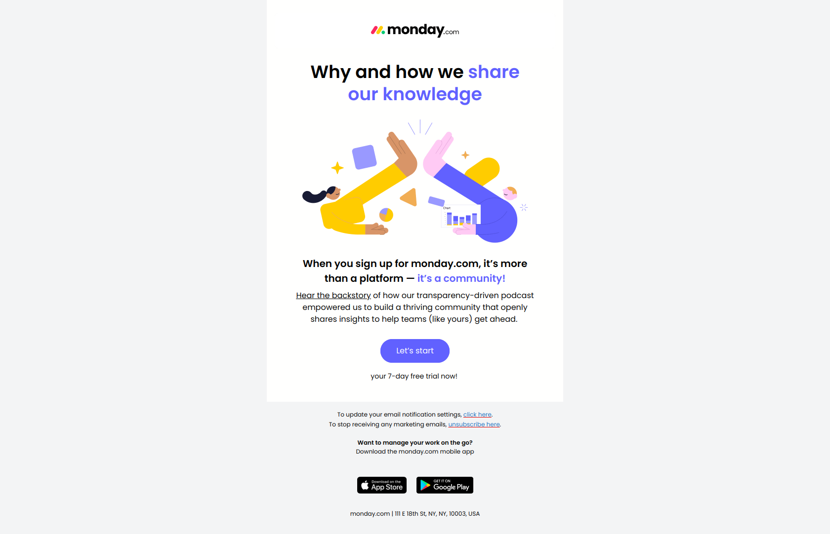 Why we built our monday.com community — email screenshot from Monday