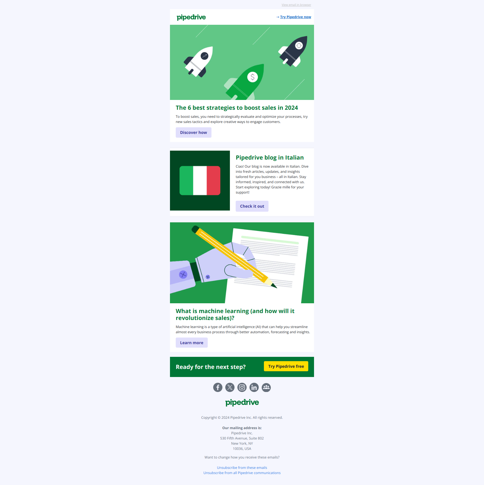 Sales boost: Your 2024 guide 📈 — email screenshot from Pipedrive