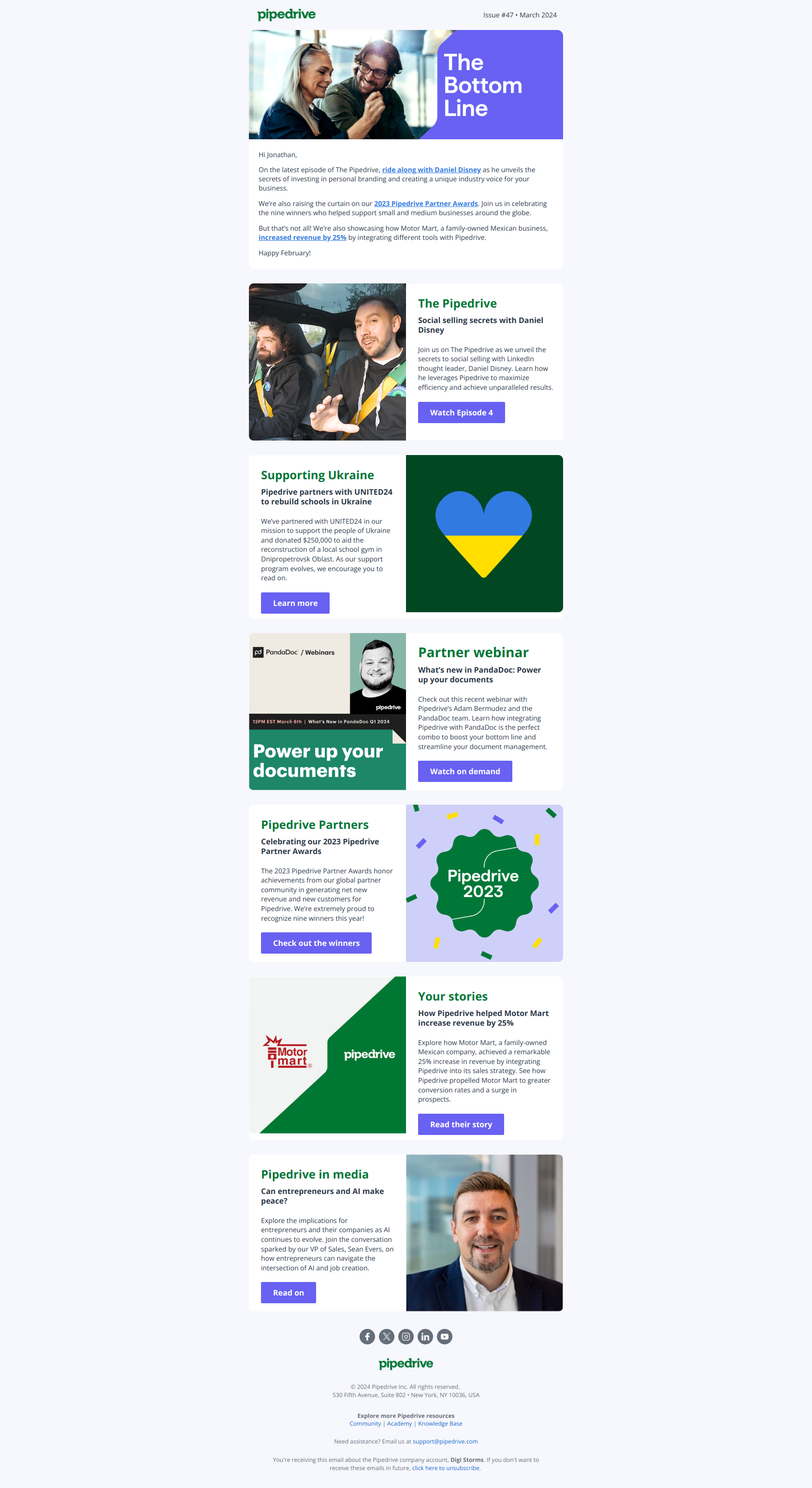 🔑 Unlocking success with Daniel Disney — email screenshot from Pipedrive