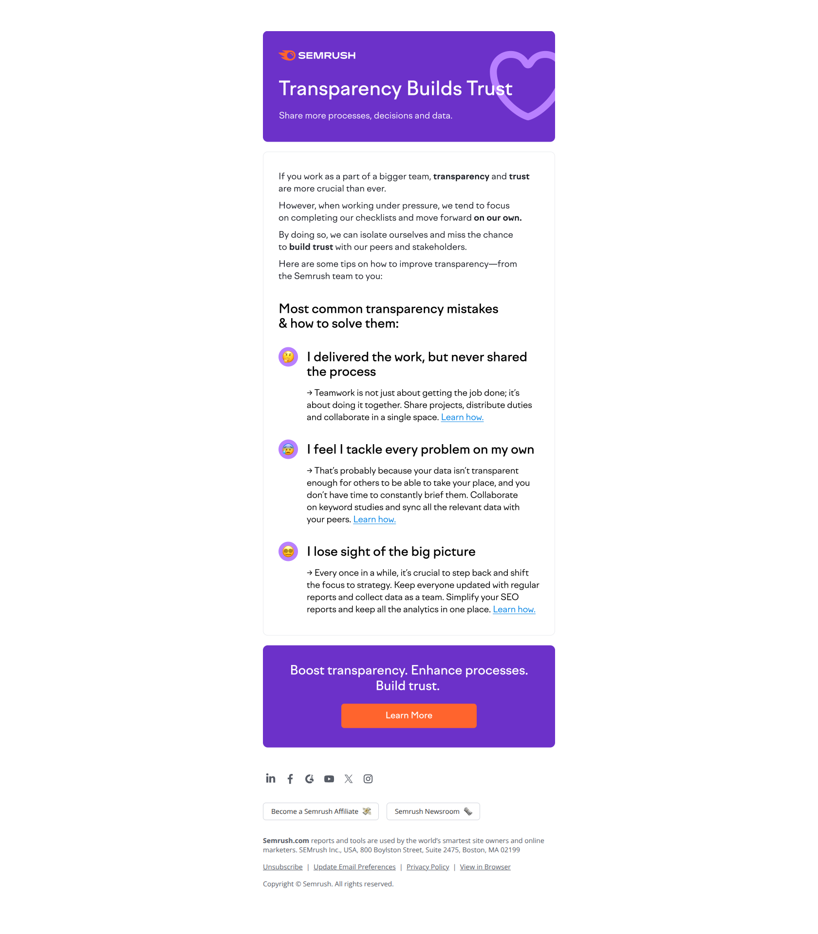 Do not limit your collaboration efficiency — email screenshot from SemRush