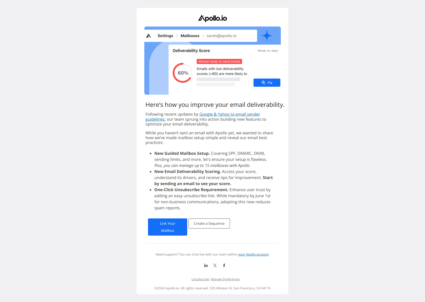 B2B lead nurturing email example from Apollo
