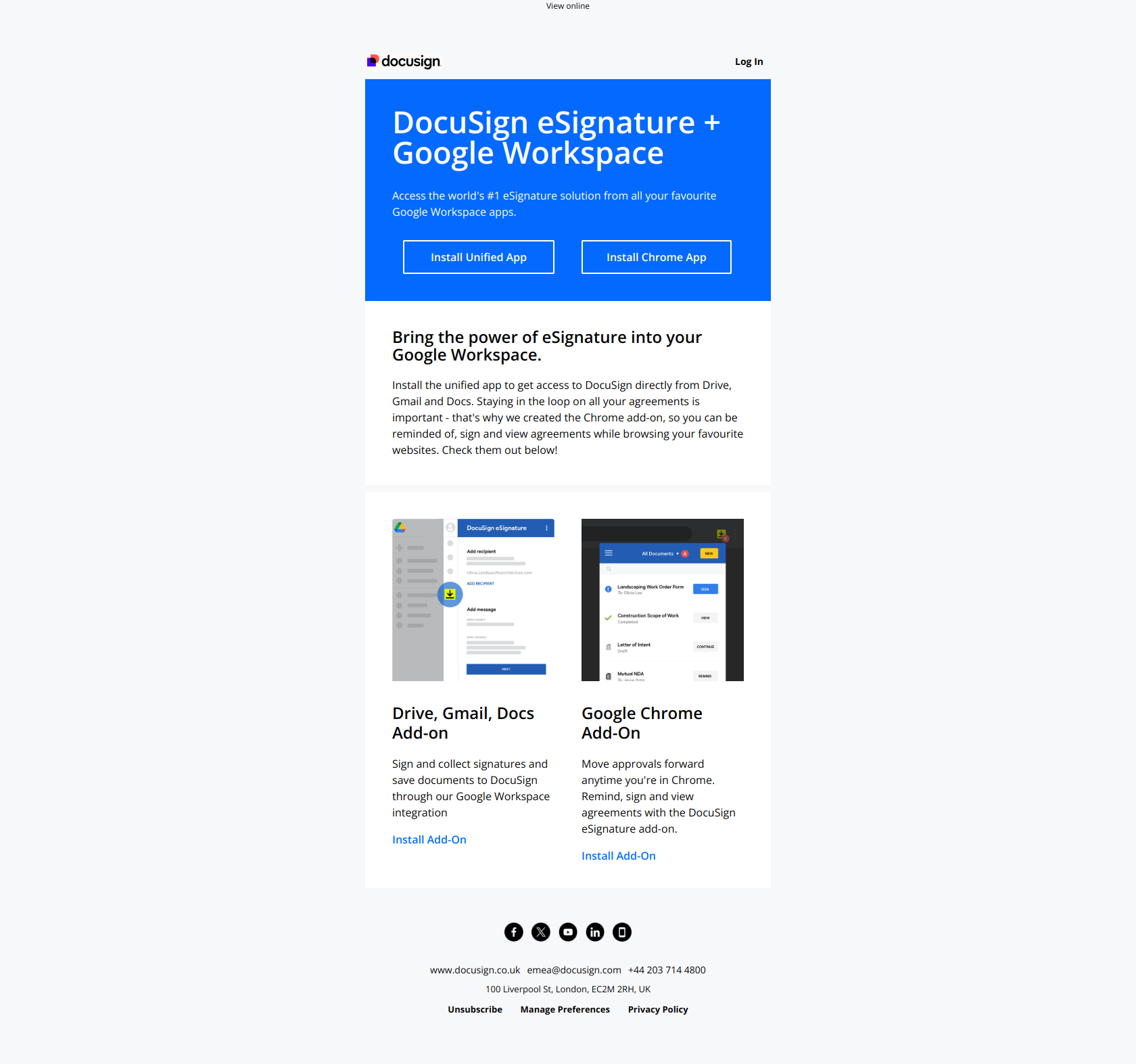 Our Google Integration makes eSignature even easier — email screenshot from Docusign