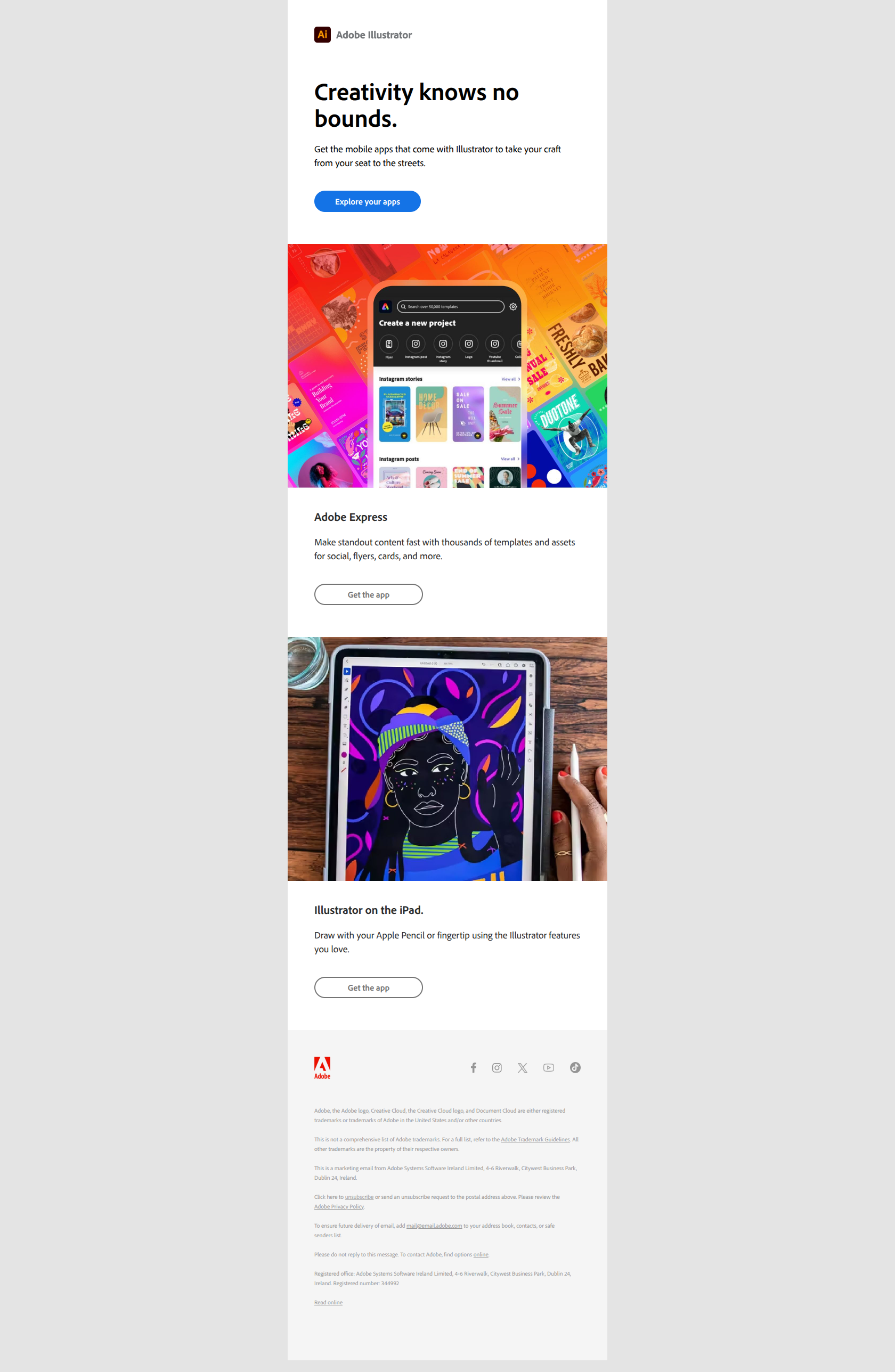 Download the free mobile apps included with Illustrator — email screenshot from Adobe