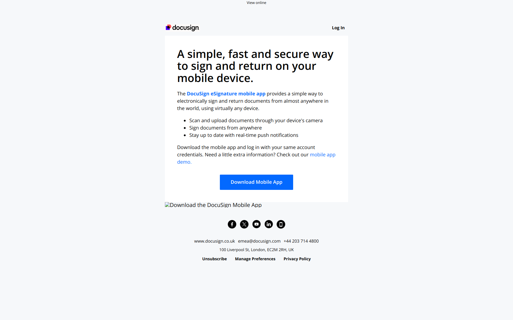 Prepare, send and sign on the go with the DocuSign Mobile App — email screenshot from Docusign