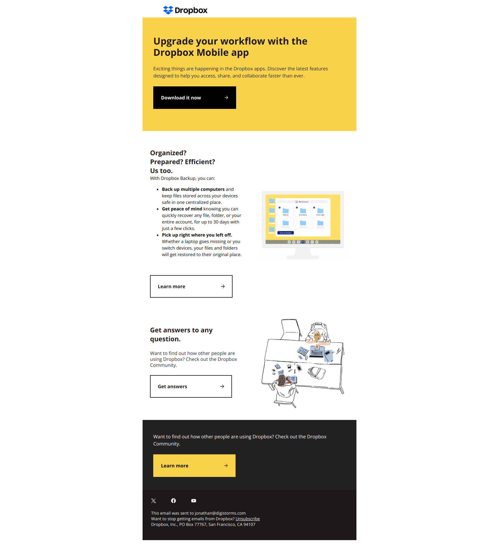 Faster at home and on the go — email screenshot from Dropbox
