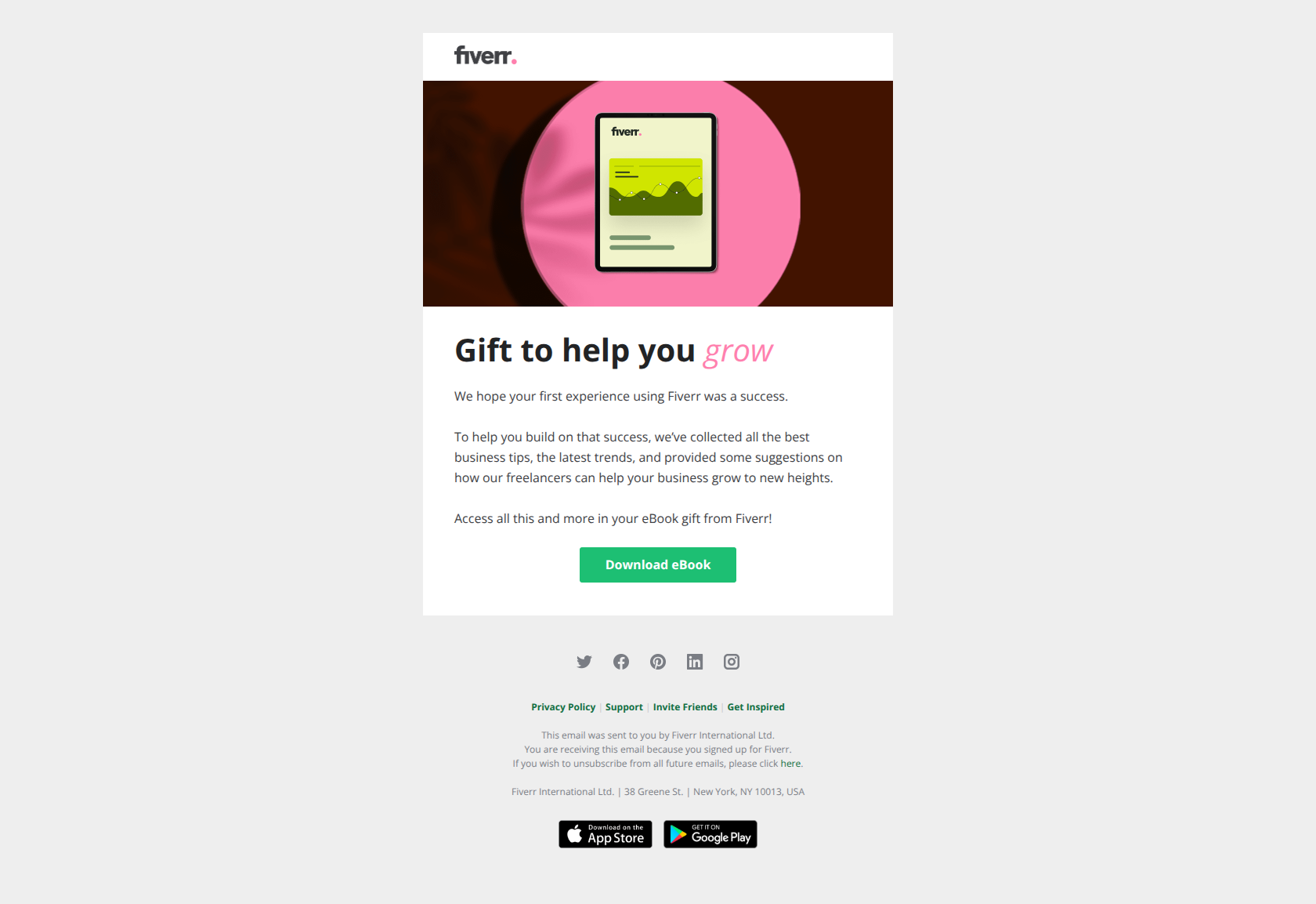 Great first move! Do more with this exclusive gift — email screenshot from Fiverr