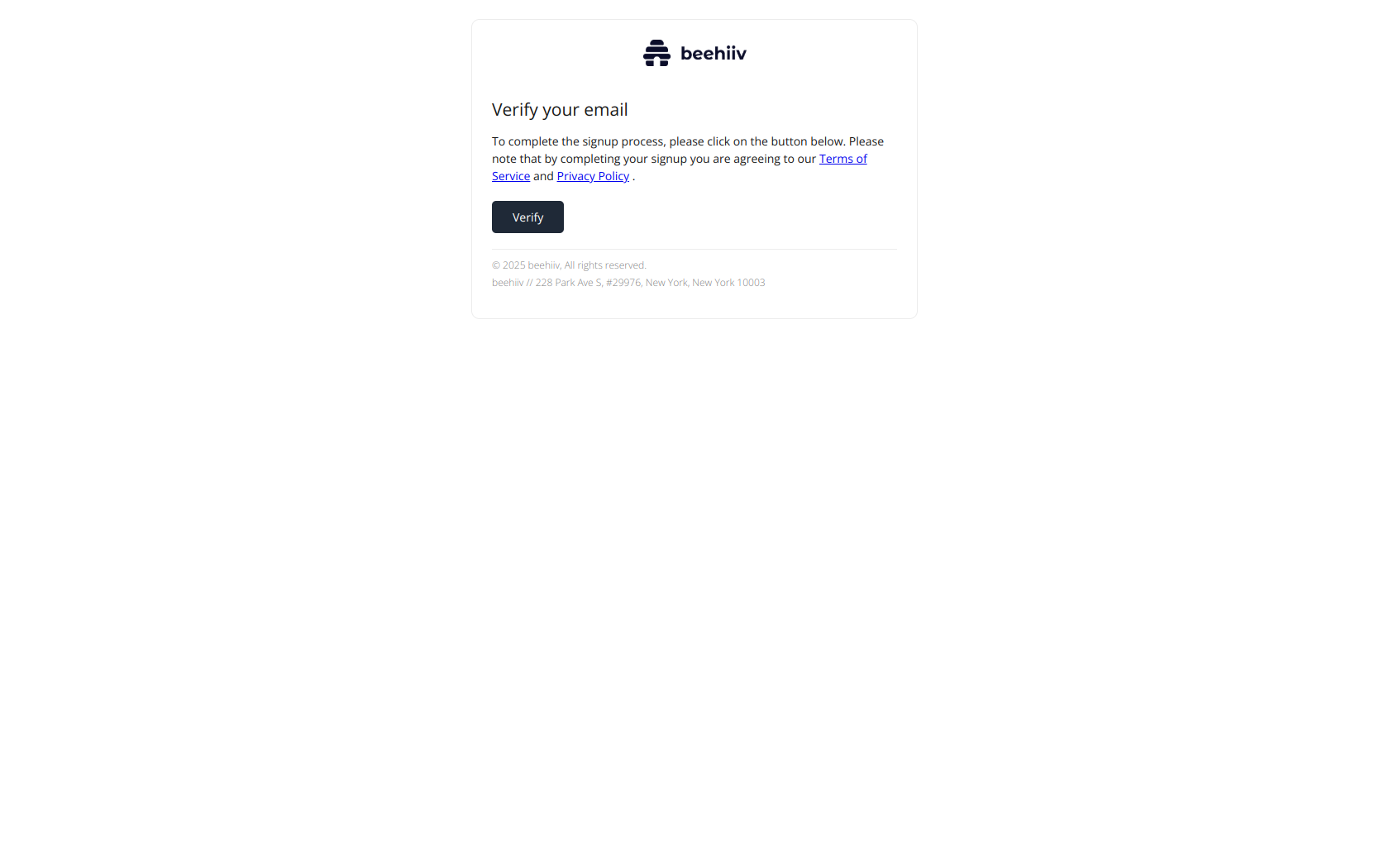 Please Confirm Your Email — email screenshot from Beehiiv