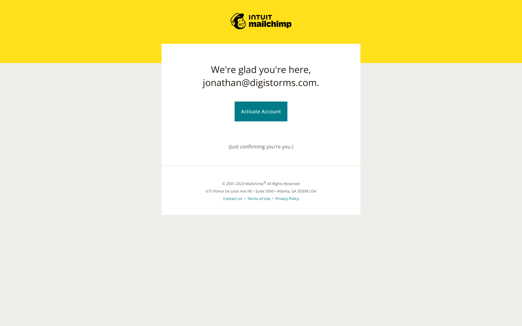 Activate your Mailchimp account — email screenshot from MailChimp
