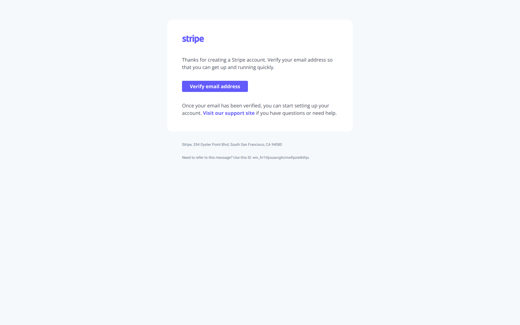 Transactional email example from Stripe