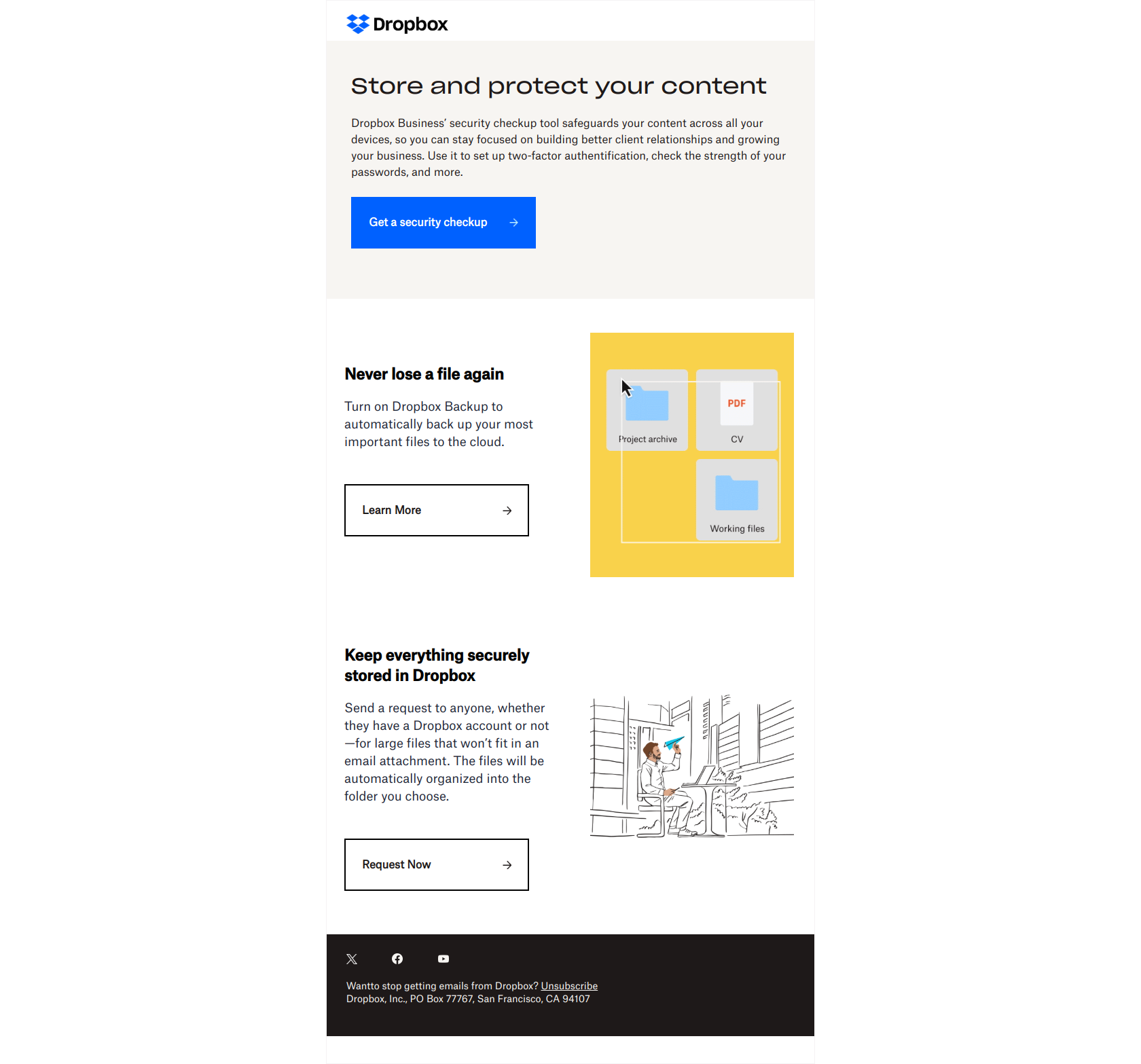 Store and protect your work with Dropbox Business — email screenshot from Dropbox