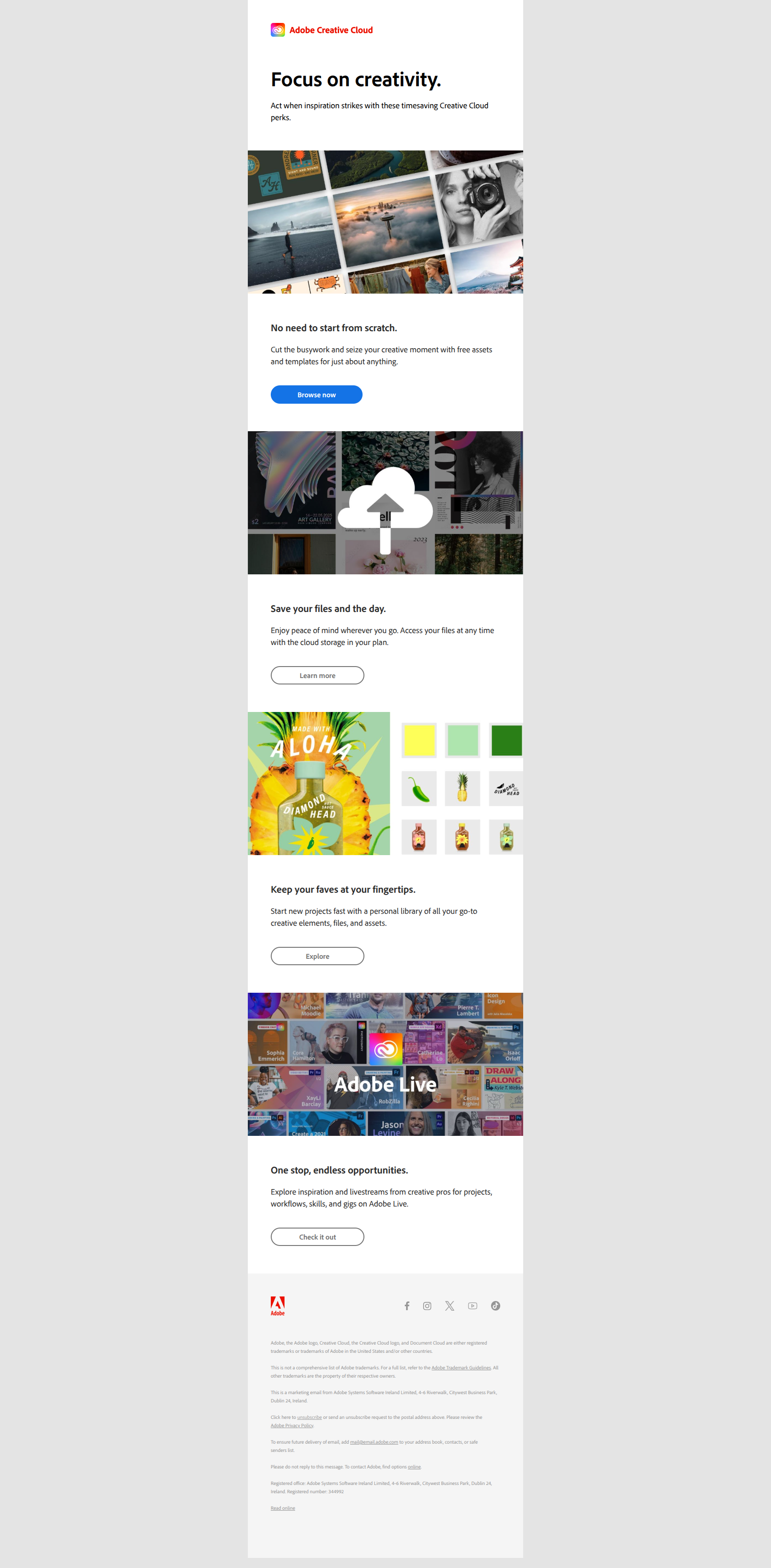 Smart resources to get your creativity rolling — email screenshot from Adobe