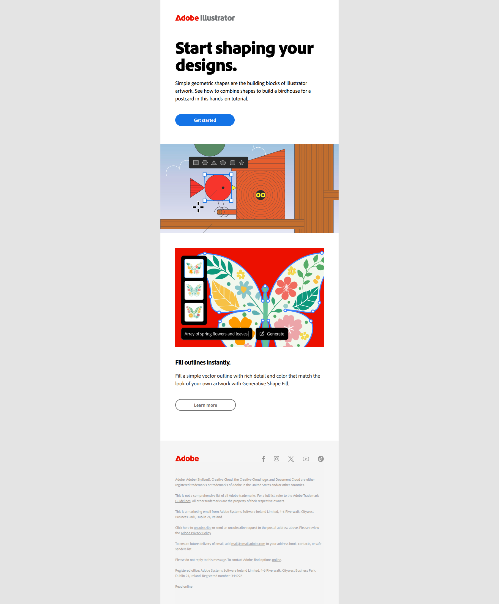 Start designing, shape by shape — email screenshot from Adobe