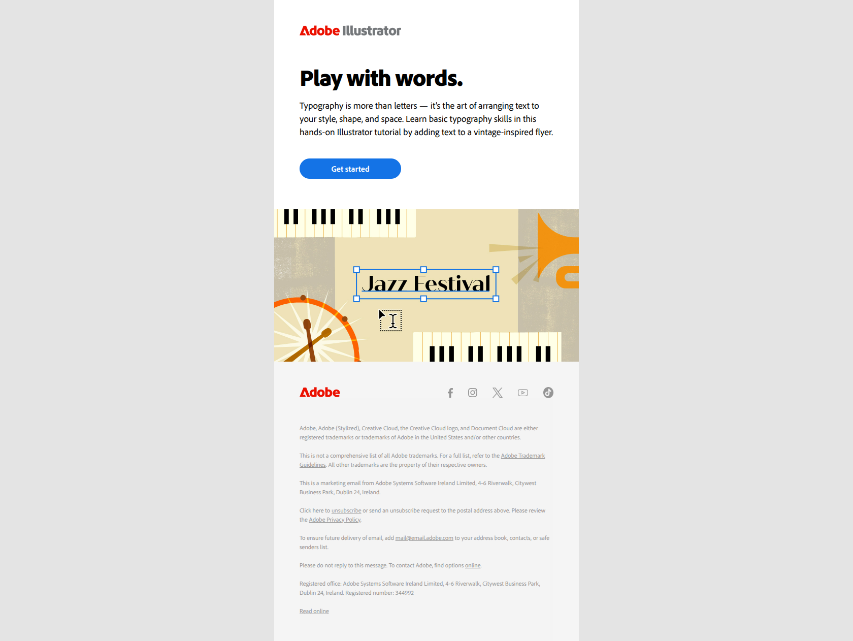 Get started with text and typography — email screenshot from Adobe