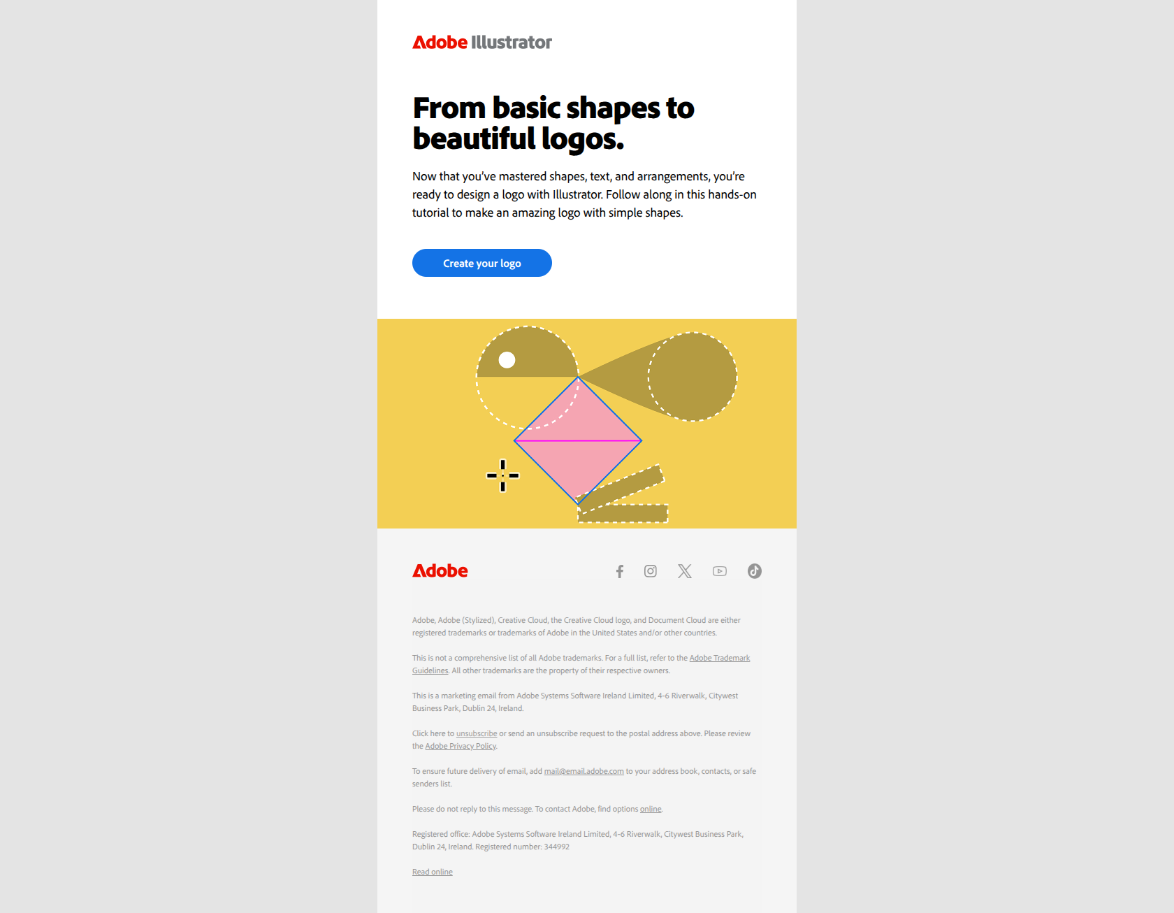 Design a new logo in Illustrator — email screenshot from Adobe