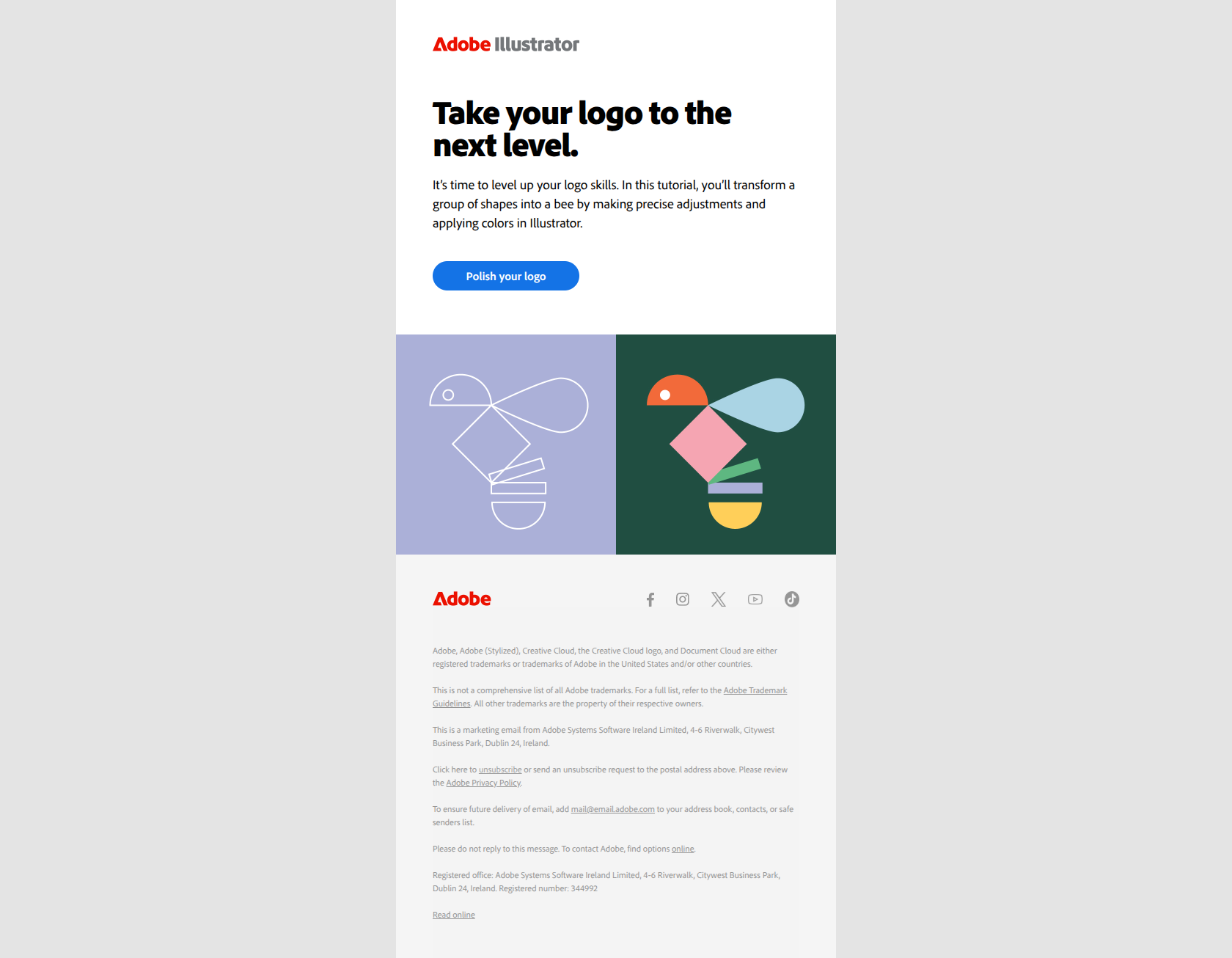 Become a logo expert in Illustrator — email screenshot from Adobe