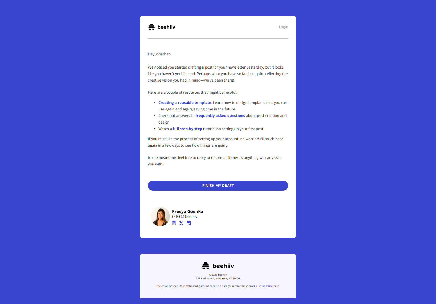 Ready to hit send? — email screenshot from Beehiiv