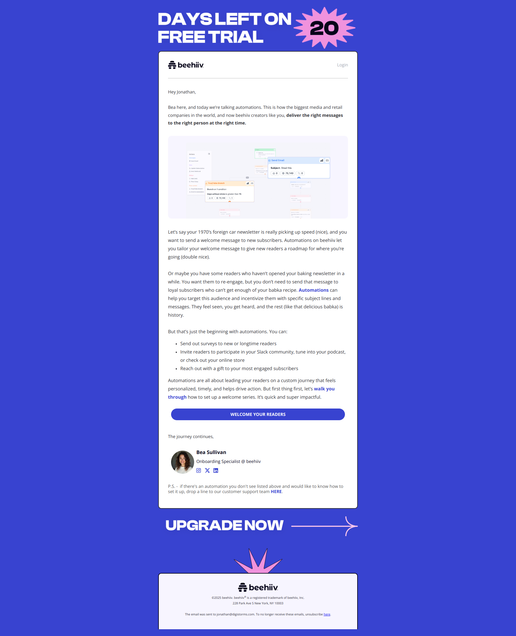 Automate your way to success — email screenshot from Beehiiv