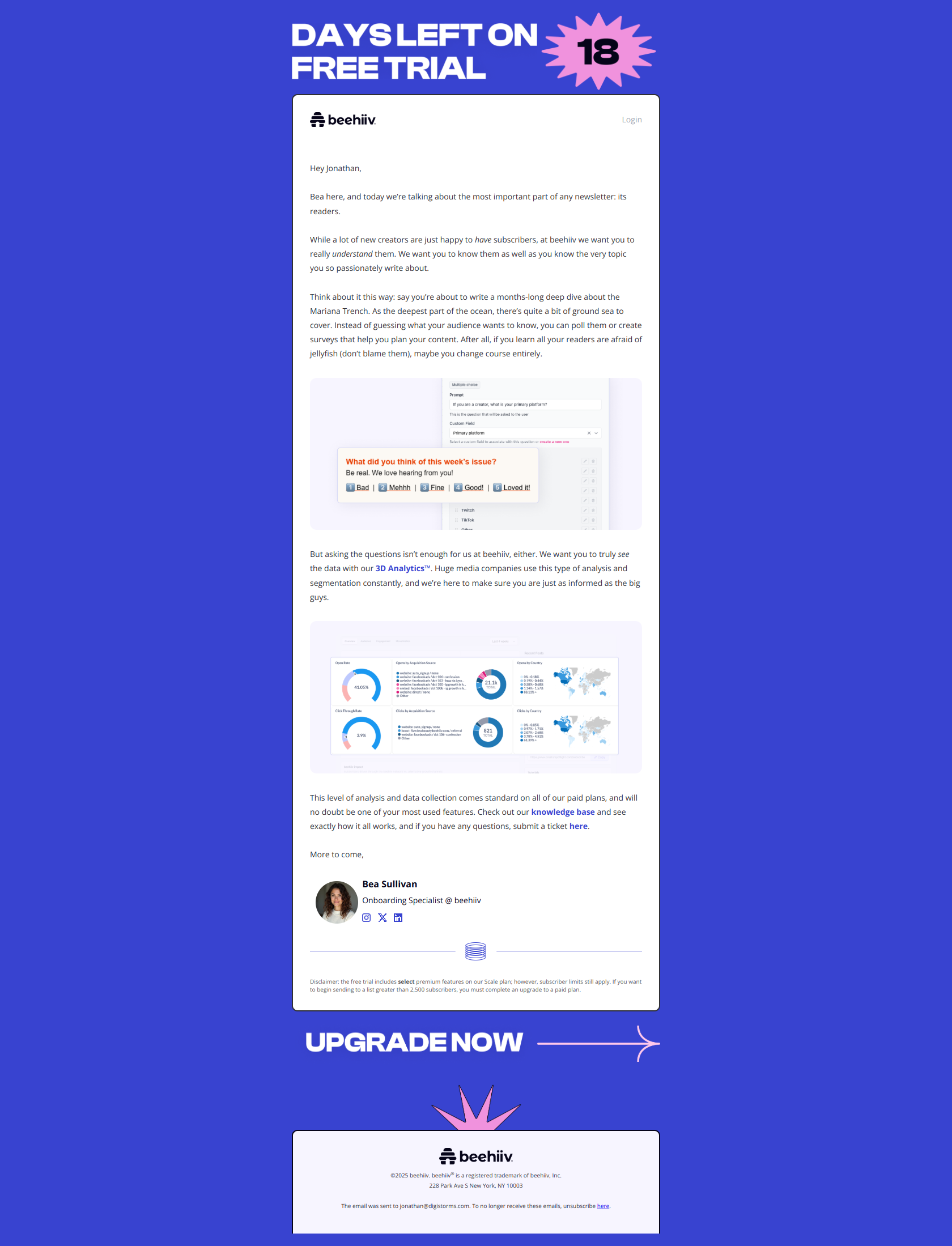 Get to know your readers — email screenshot from Beehiiv