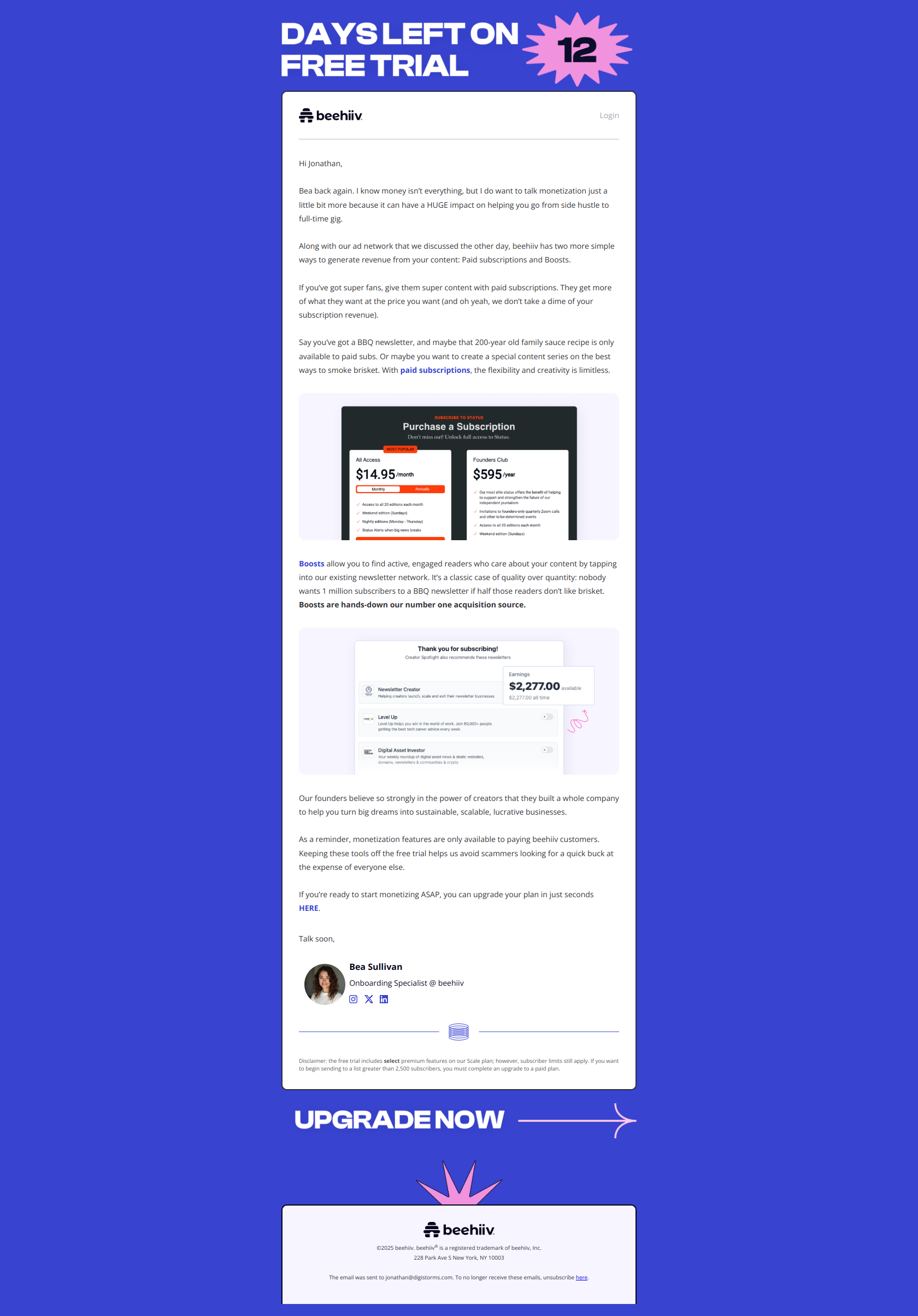 Create. Earn. Repeat. — email screenshot from Beehiiv