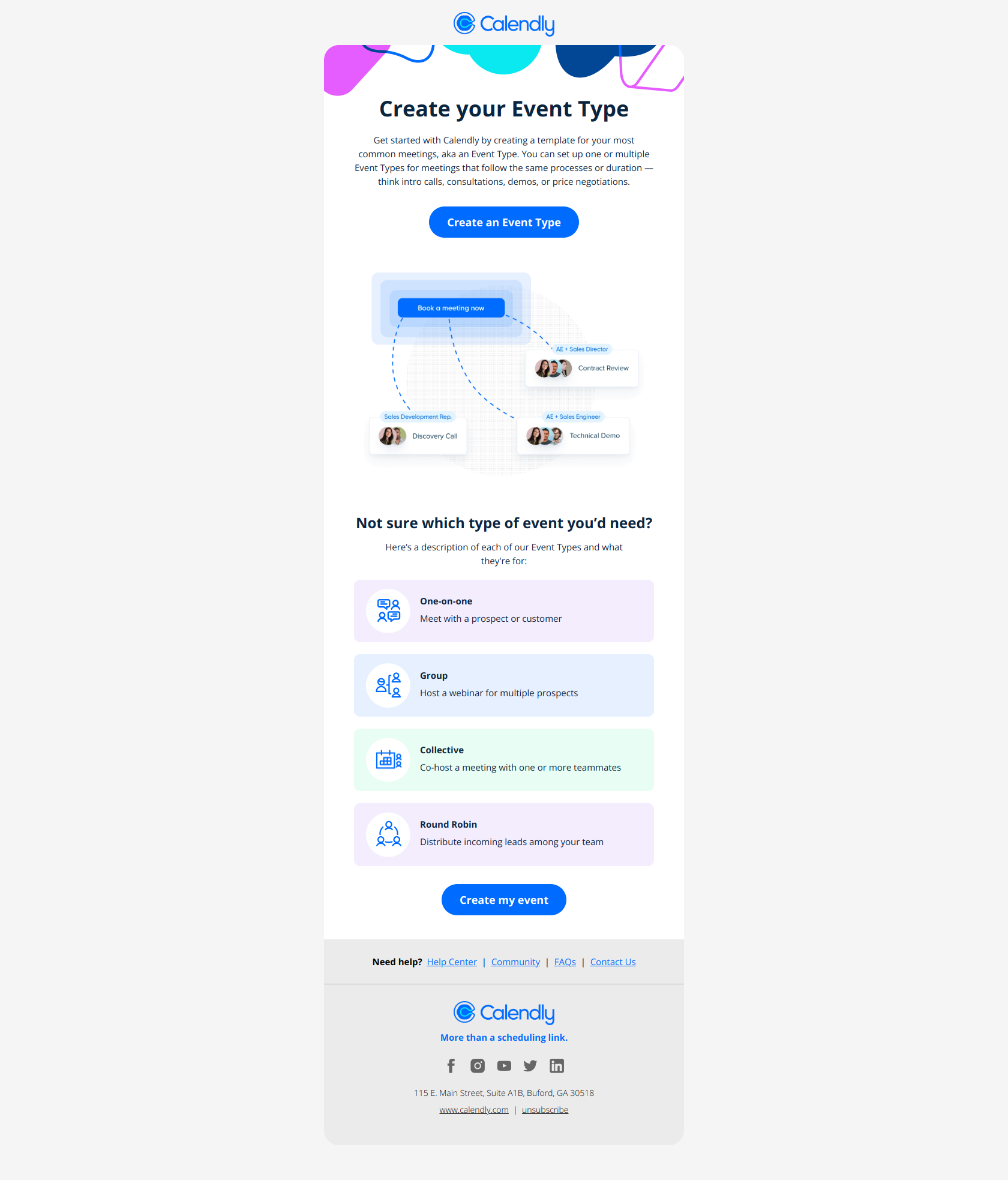 Create templates for your sales meetings — email screenshot from Calendly