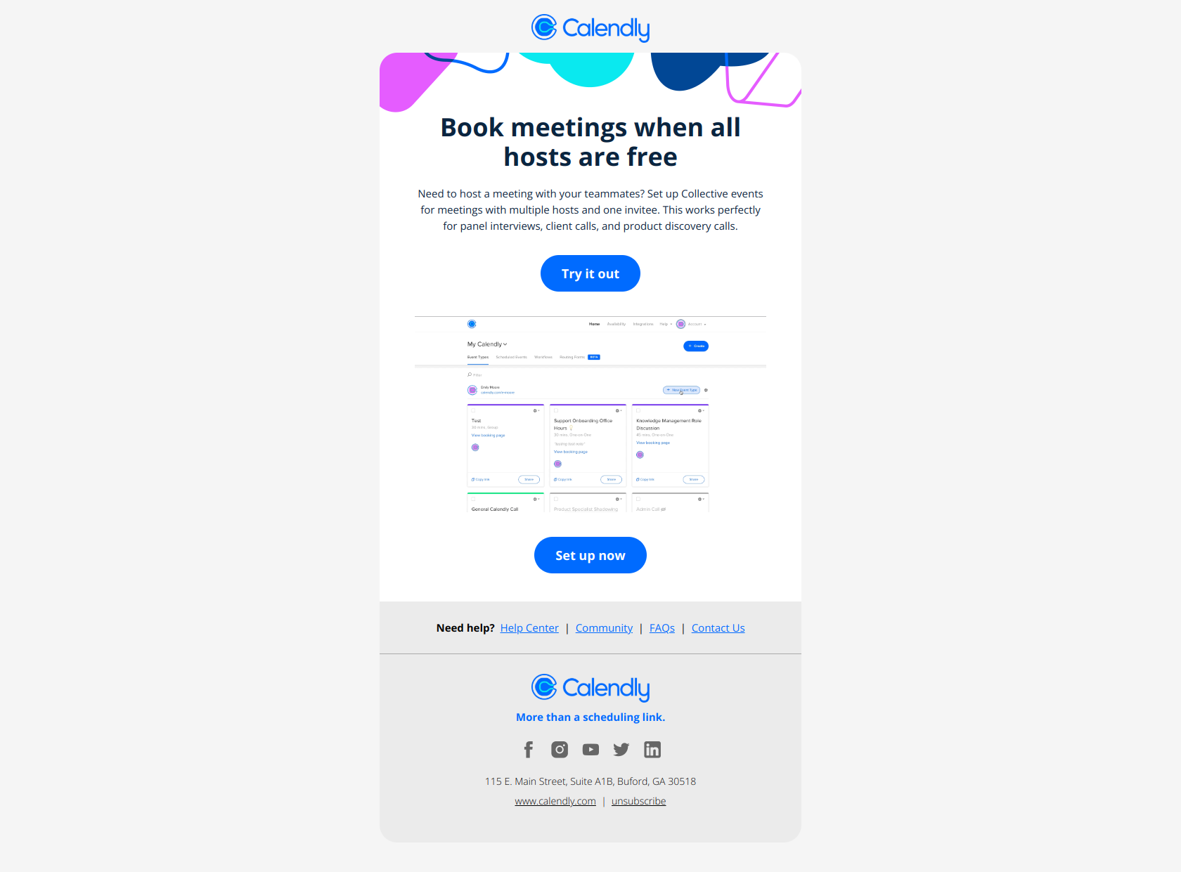 Schedule meetings when everyone is available — email screenshot from Calendly