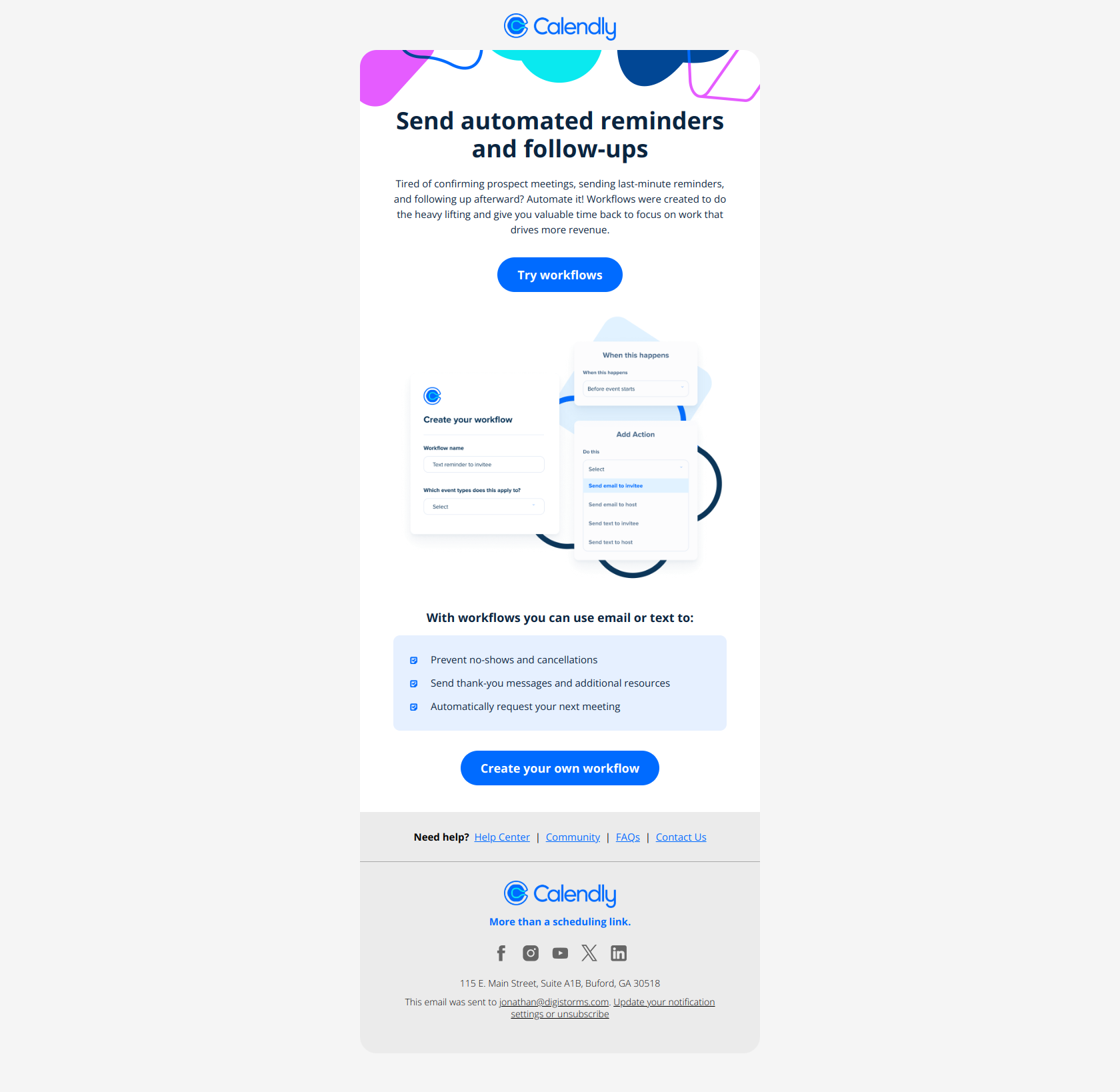 Tired of confirming prospect meetings? — email screenshot from Calendly