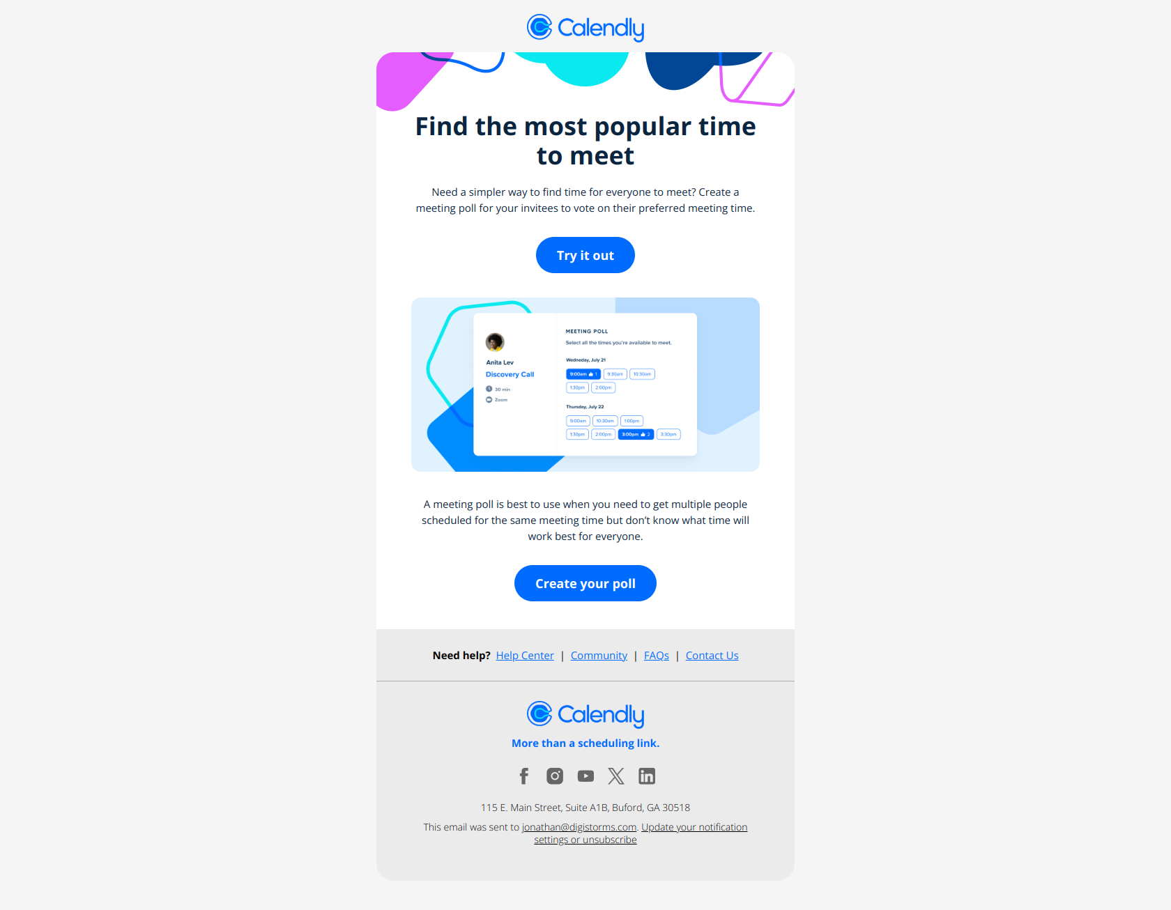 The fastest way to find a time to meet — email screenshot from Calendly