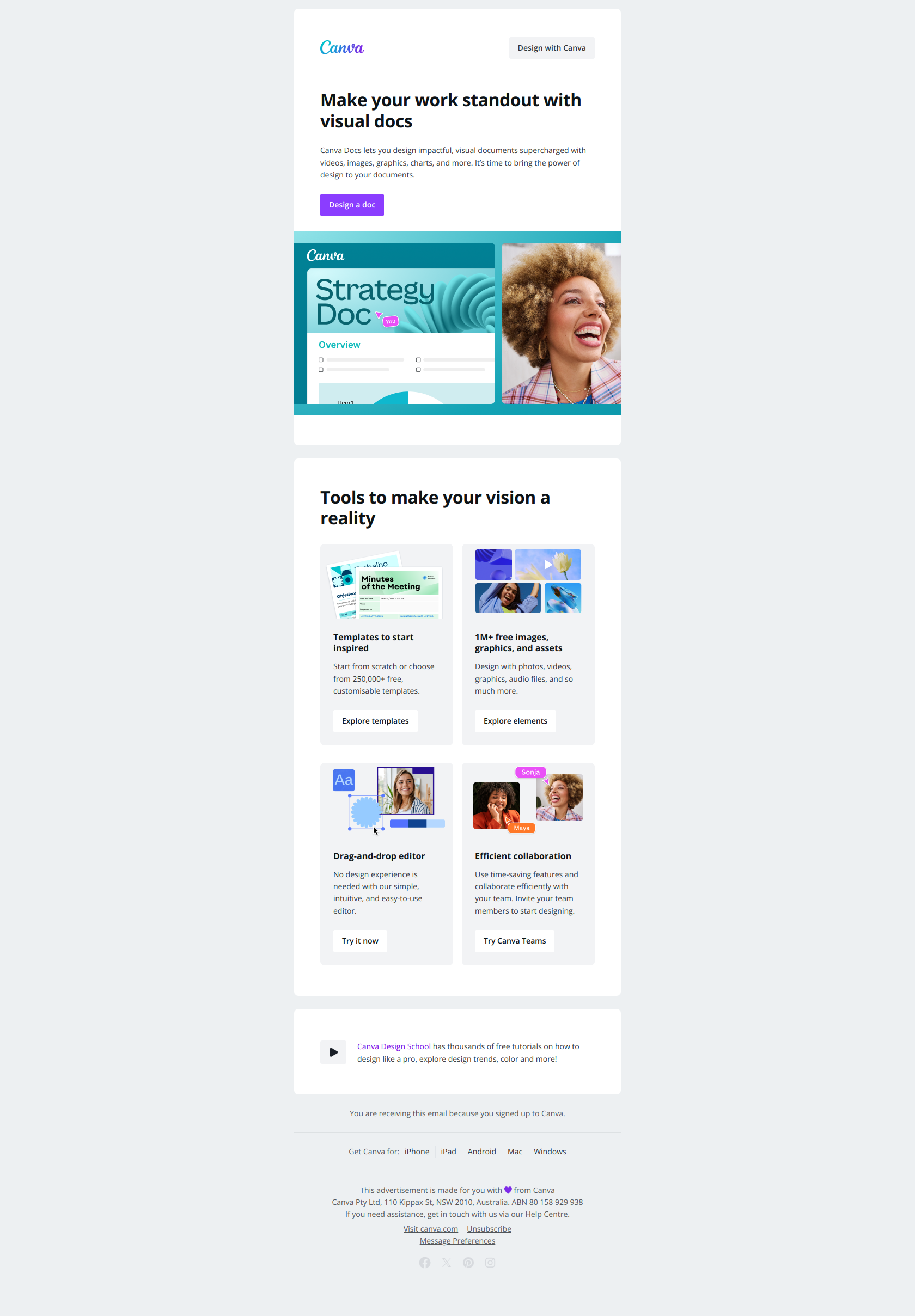 Level up your docs with visuals — email screenshot from Canva
