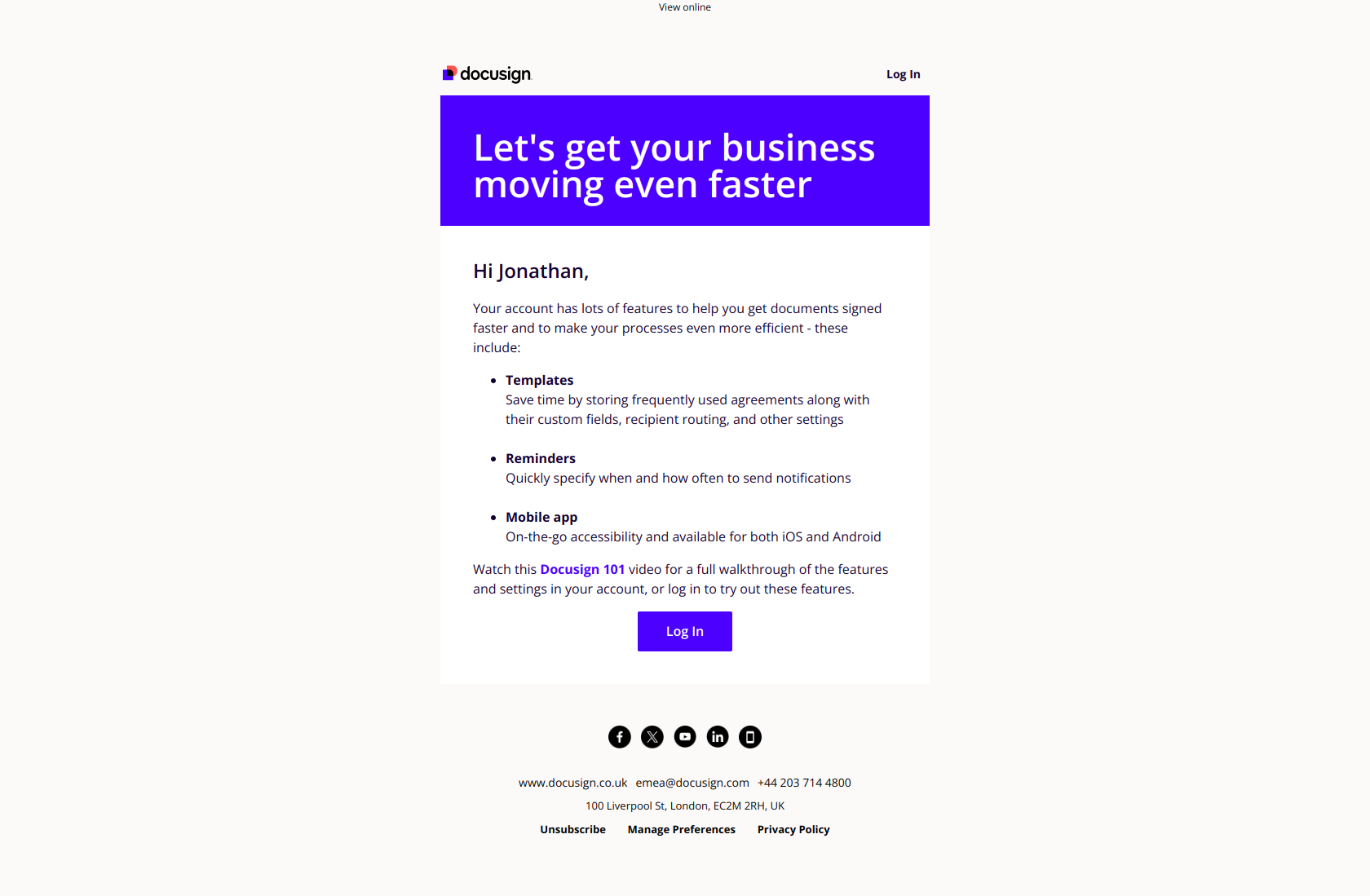 Check-out these time-saving features available on your Docusign account — email screenshot from Docusign