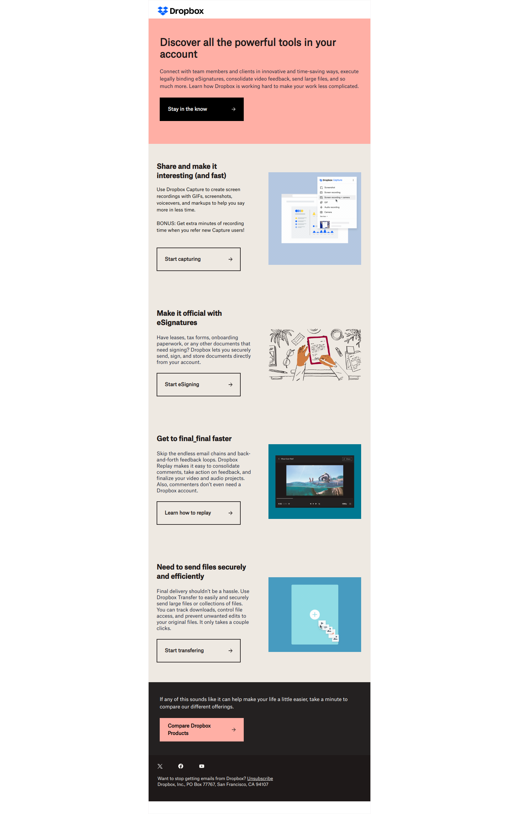 Check out what you get with your plan — email screenshot from Dropbox