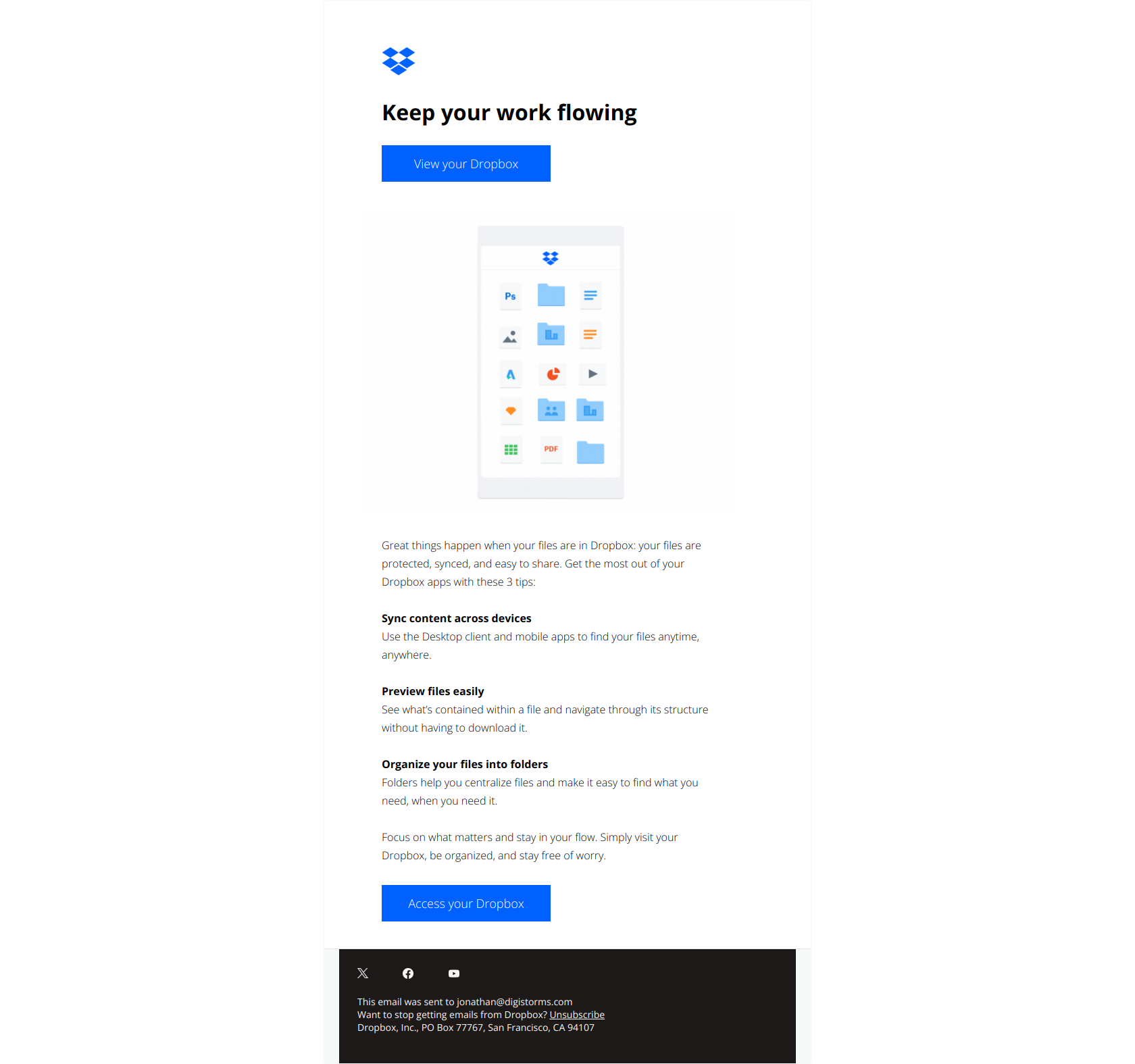 Recommended: Let's talk about your files — email screenshot from Dropbox