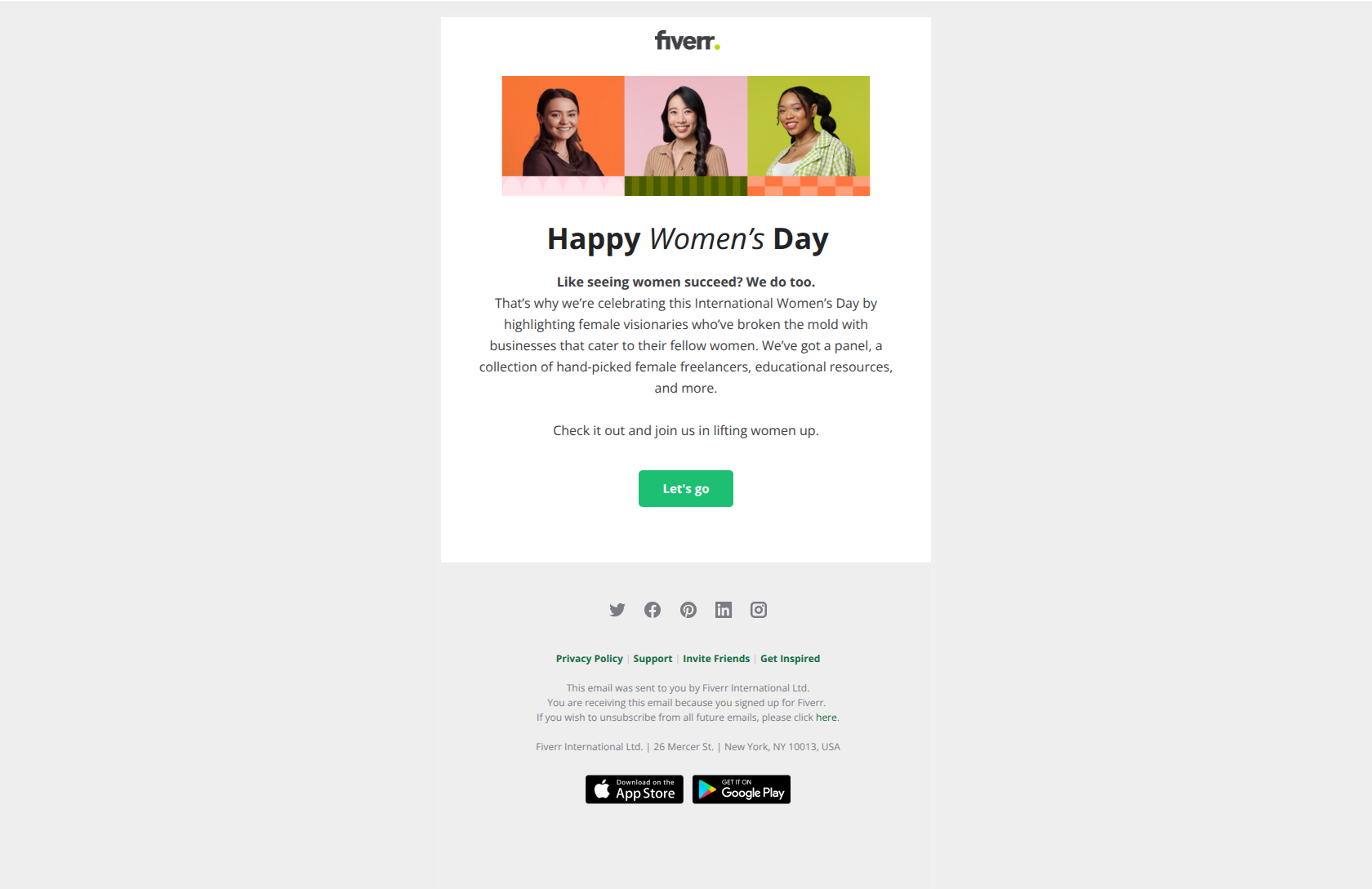 Shaping the future: Fiverr's Women's Day panel awaits you! 🌐 — email screenshot from Fiverr