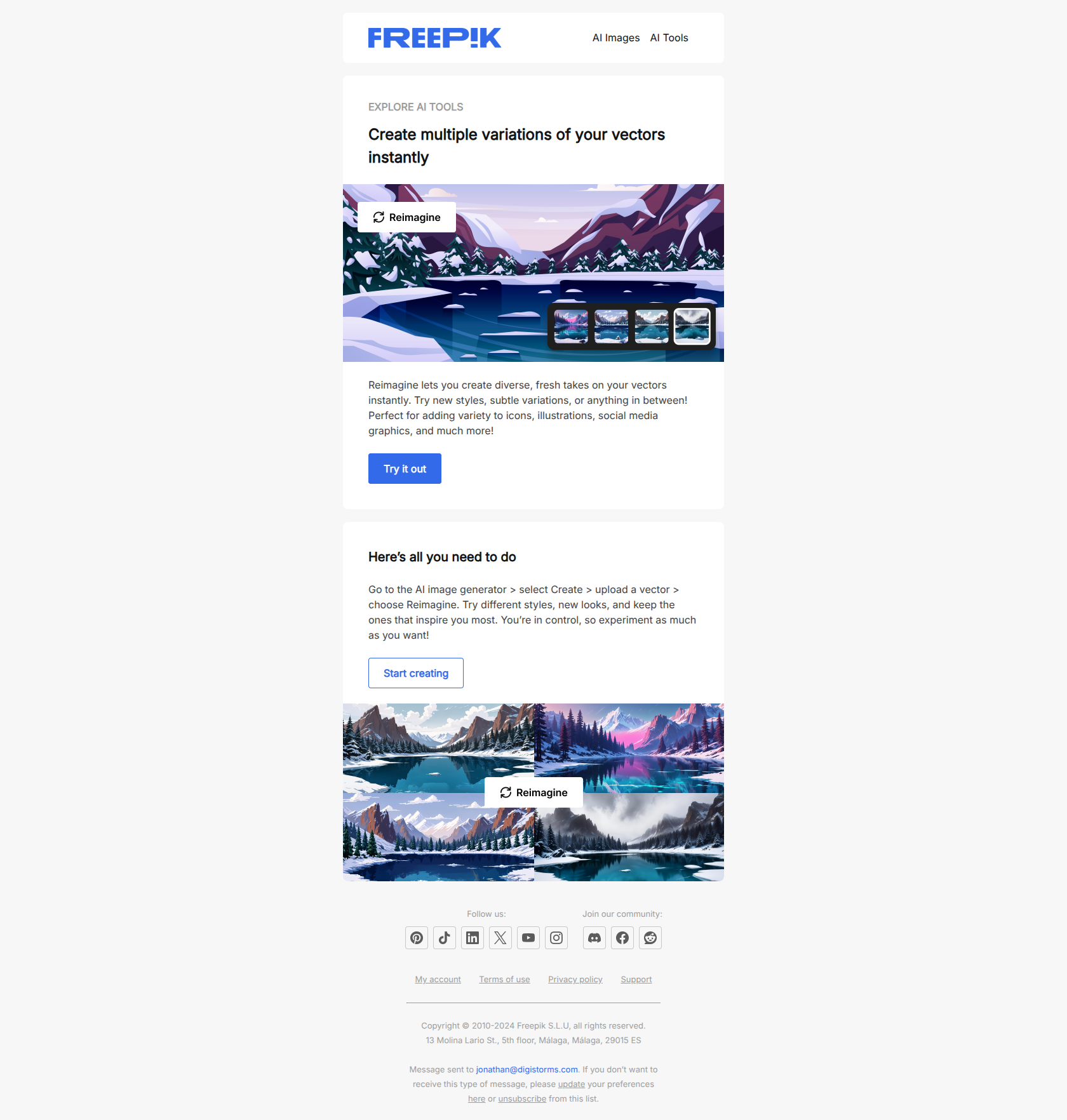 Create multiple variations of your vectors instantly — email screenshot from Freepik