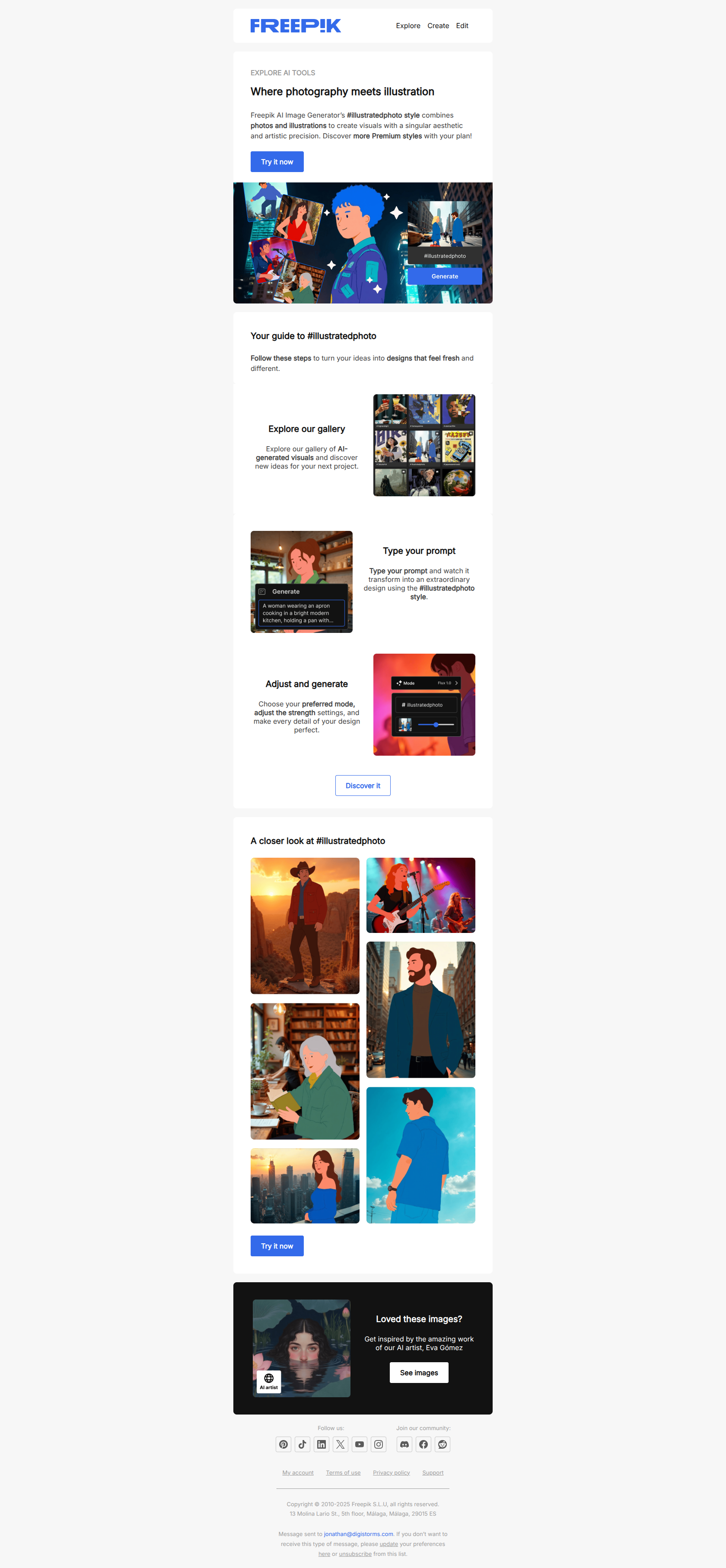 Blend illustration and photography — email screenshot from Freepik