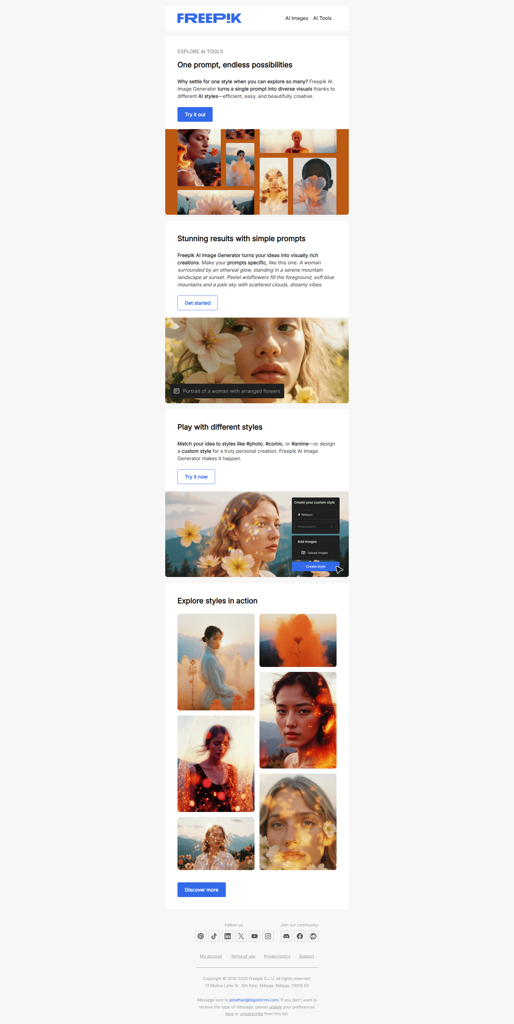 Create faster: One idea, many styles ⚡ — email screenshot from Freepik