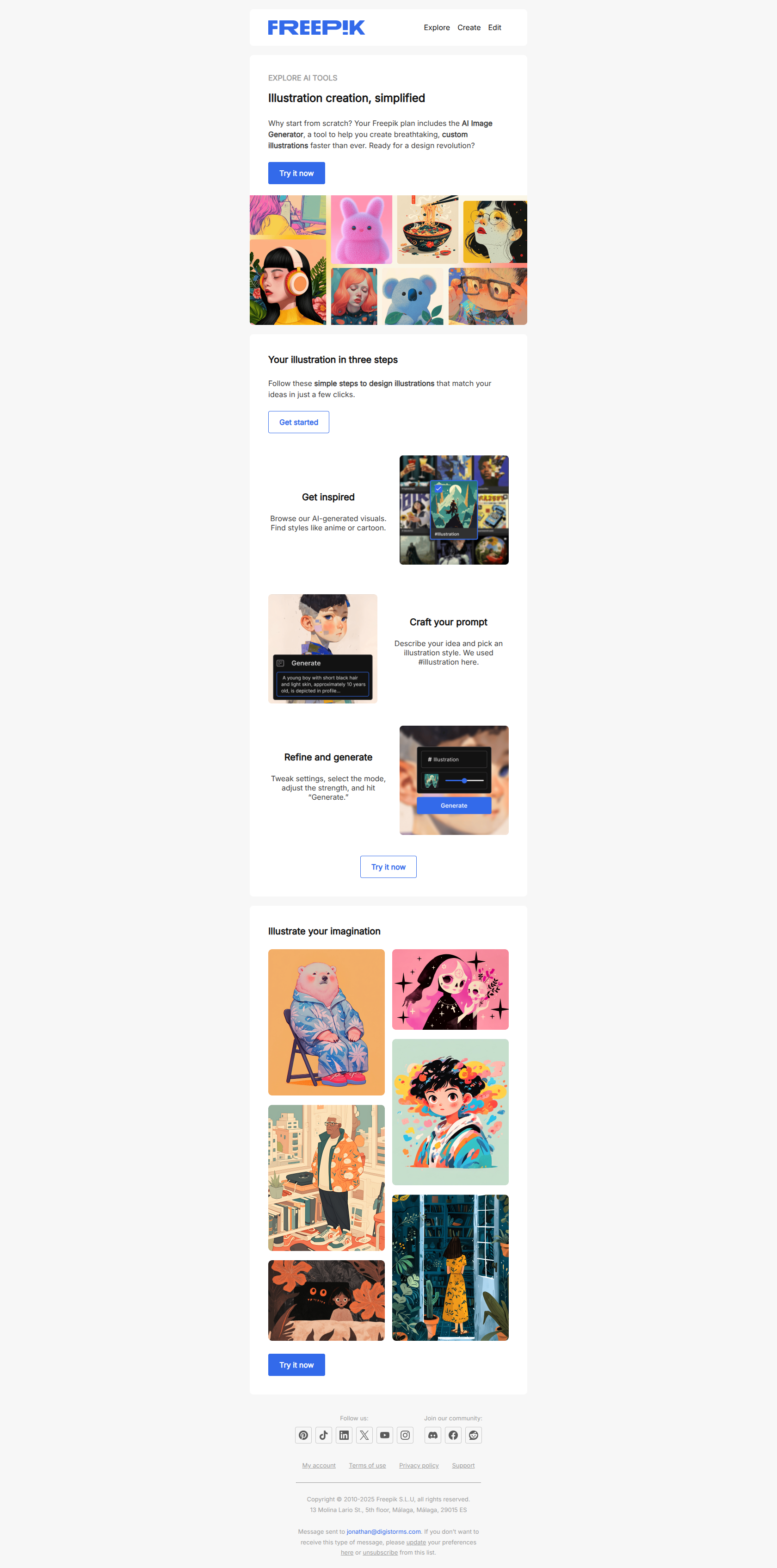 Effortless illustration starts here — email screenshot from Freepik