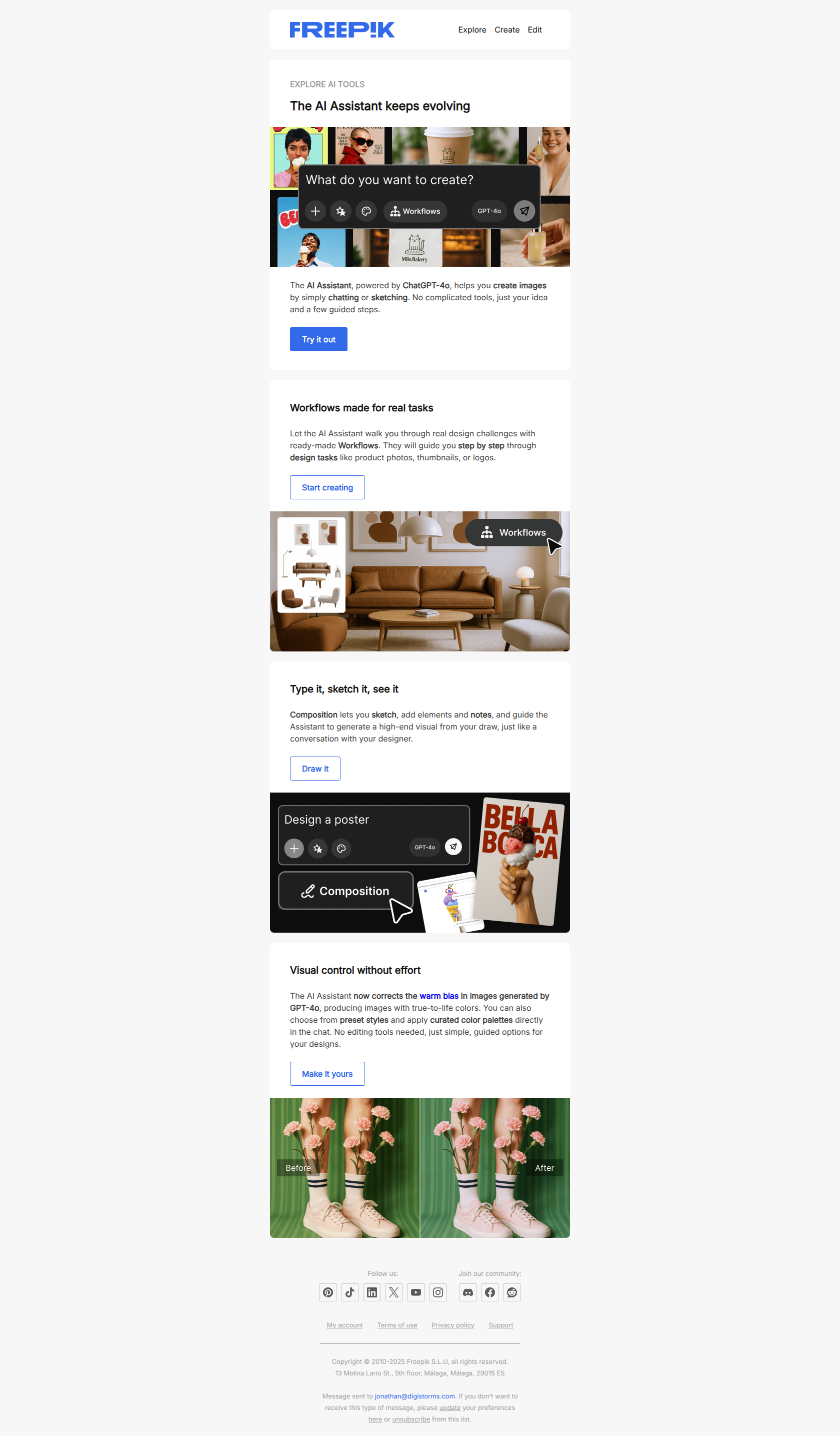 The AI Assistant, your creative sidekick — email screenshot from Freepik