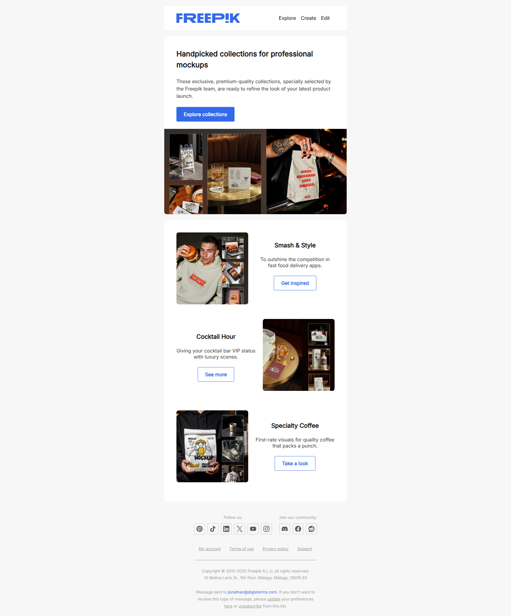 Refine mockups with handpicked collections — email screenshot from Freepik