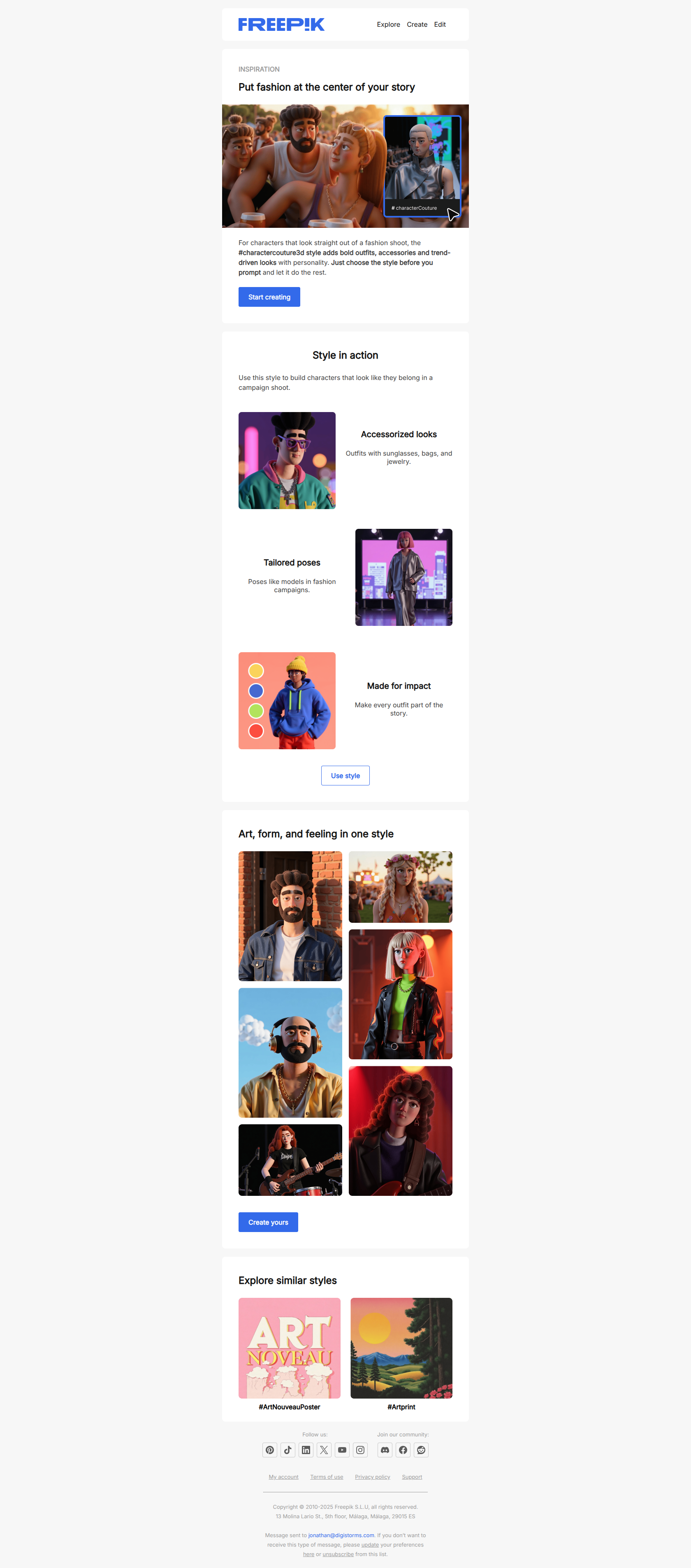Create fashion models in 3D style — email screenshot from Freepik