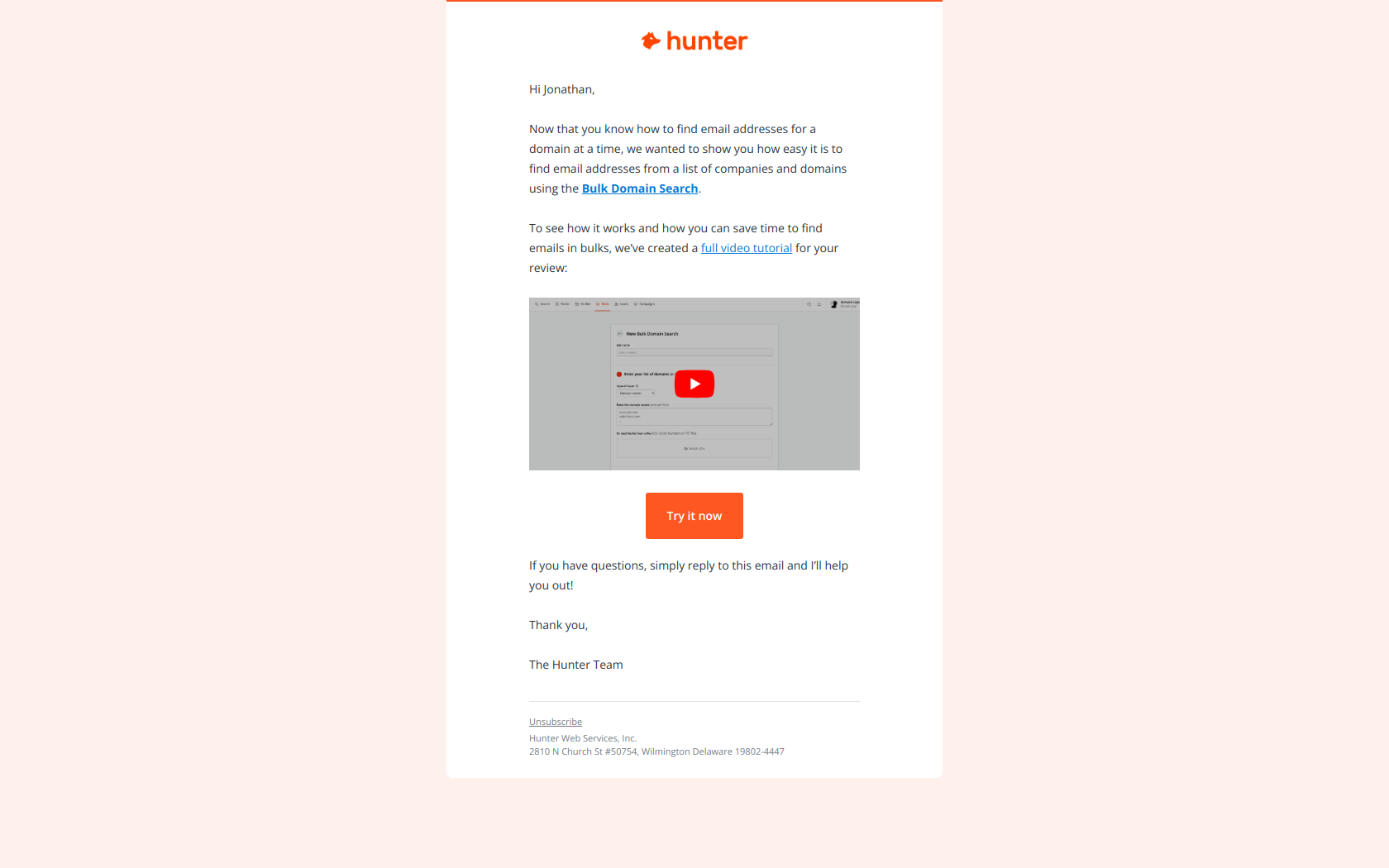 Turn a list of companies into a list of email addresses 📩 — email screenshot from Hunter.io