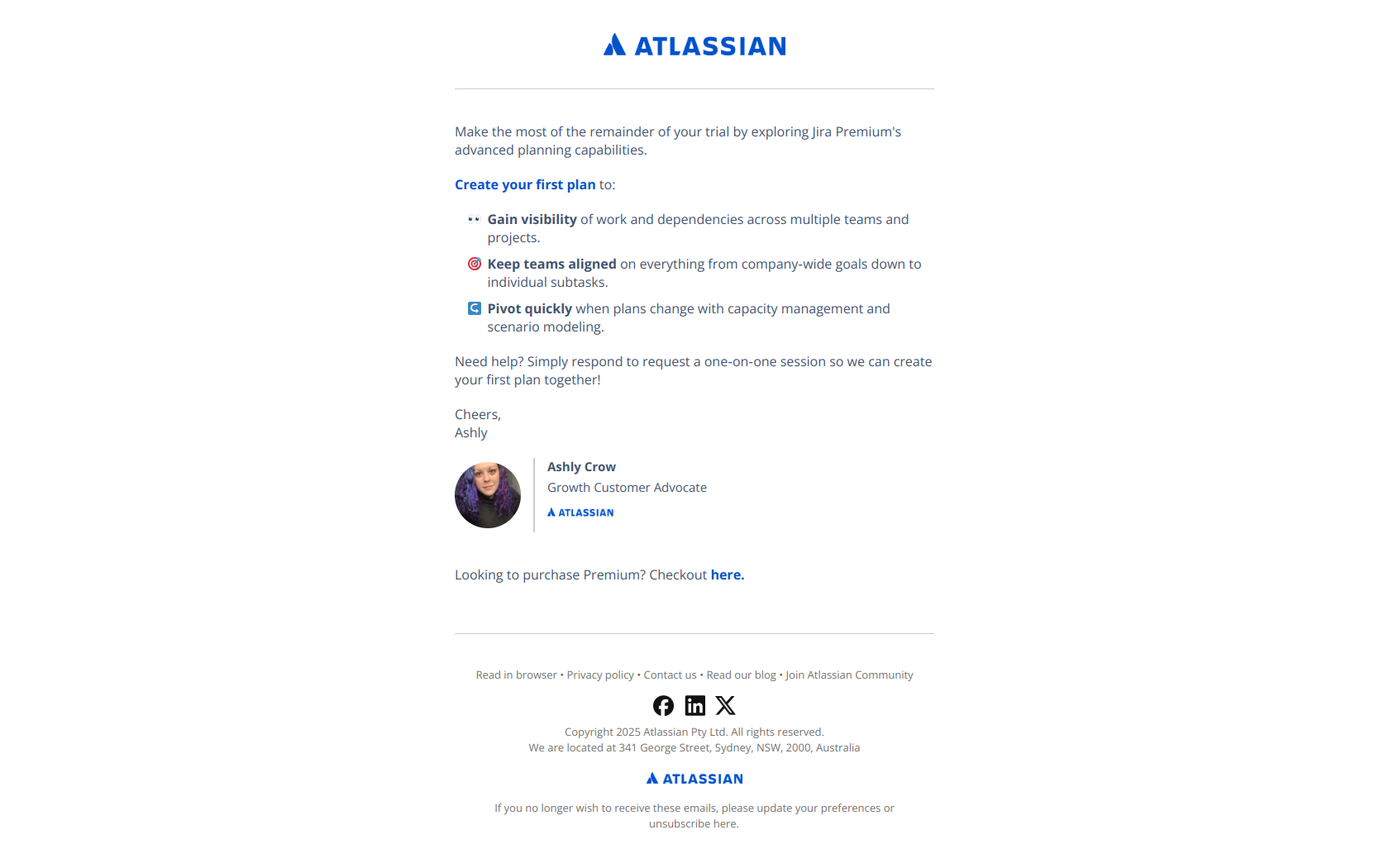 ⏳You're halfway through your Premium trial — email screenshot from Jira