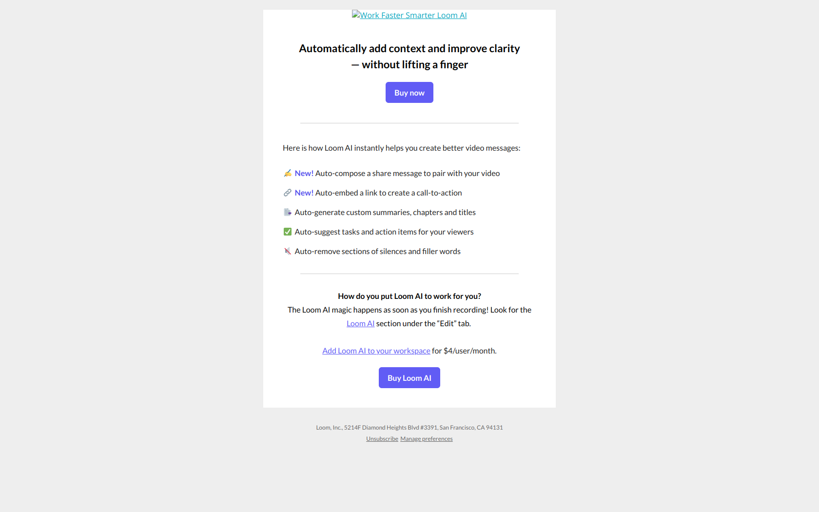 💫 You record, Loom AI does the rest. — email screenshot from Loom