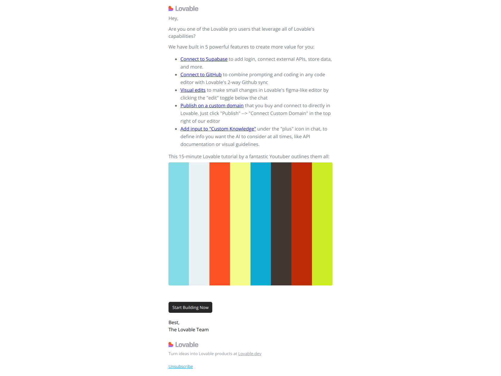 Using these 5 Lovable features will change the way you build products — email screenshot from Lovable