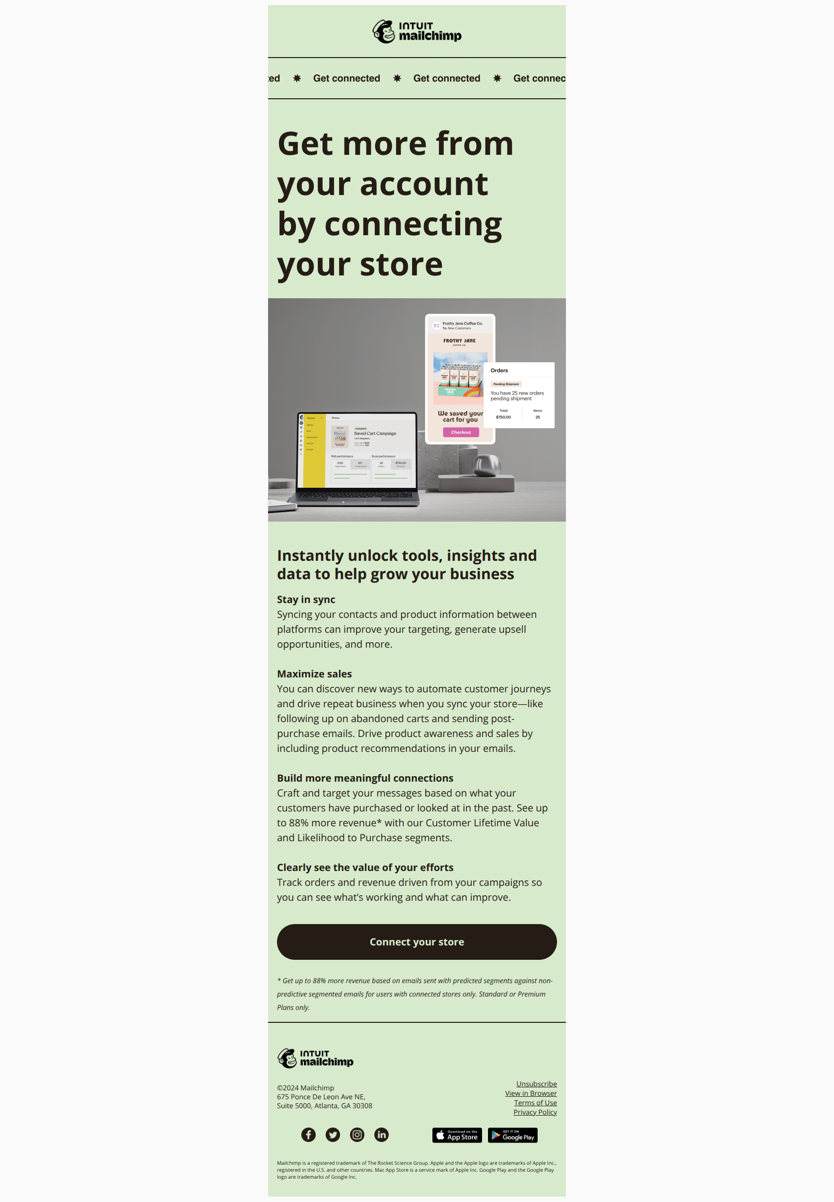 Take the next step: Connect your e-commerce store — email screenshot from MailChimp