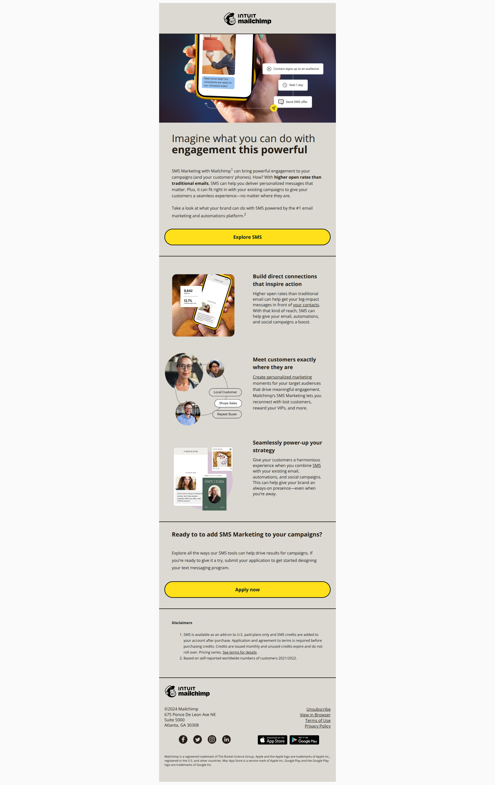 Give your bottom line a boost with SMS Marketing — email screenshot from MailChimp