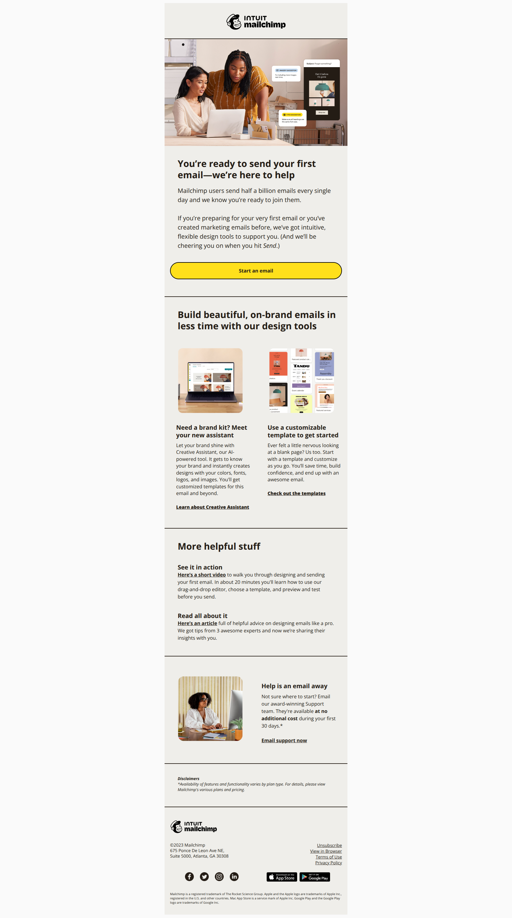 Is sending an email really that easy? Yep — email screenshot from MailChimp