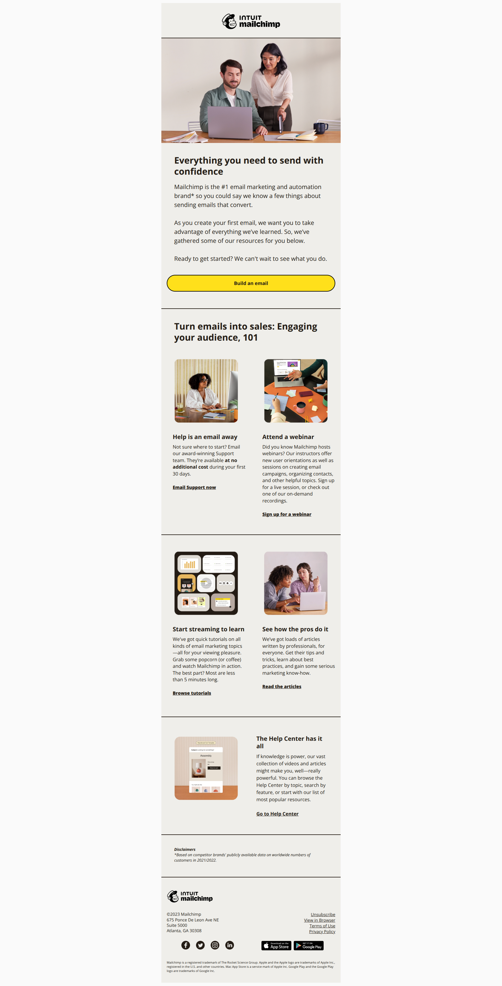 Open for proven email-building resources — email screenshot from MailChimp