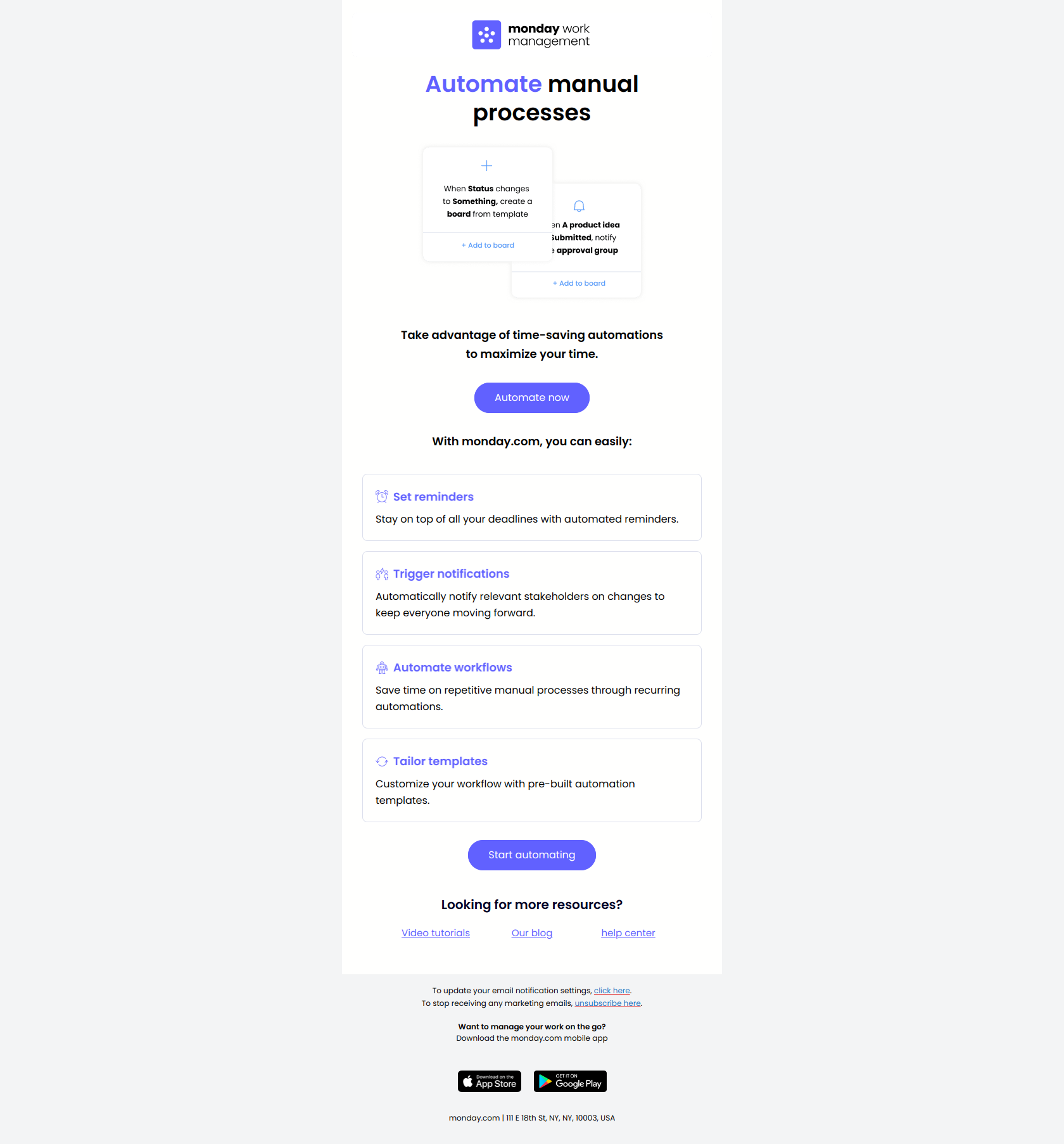 Have you automated yet? ⏩ — email screenshot from Monday