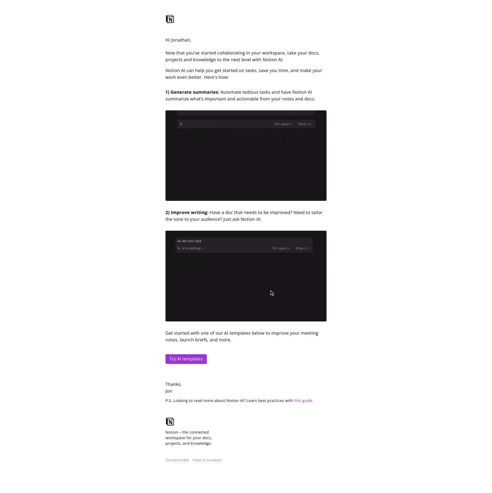 Notion for marketing teams (3/7): — email screenshot from Notion