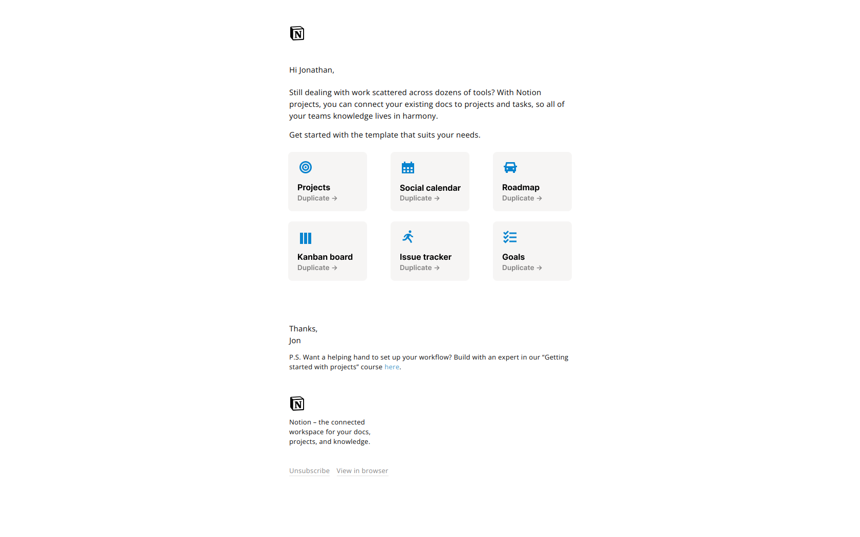 Notion for marketing teams (4/7): — email screenshot from Notion